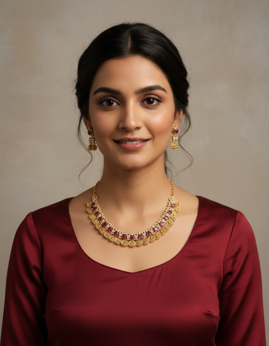 Pink Laxmi Kasu Necklace SRJN07