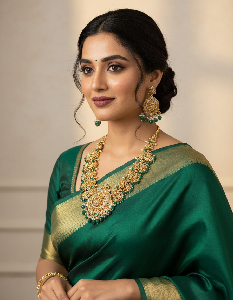 Green Nakshi Laxmi Roop Necklace SRJN12