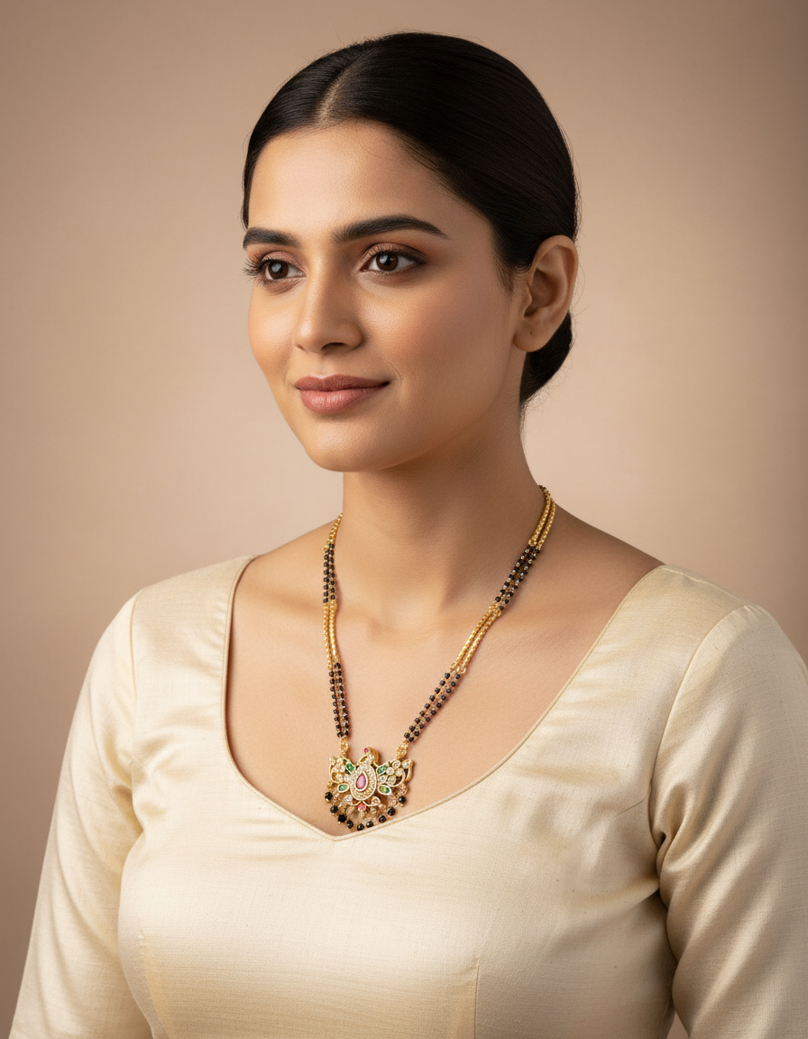 2 Line Peacock Black Beads SRJBB299