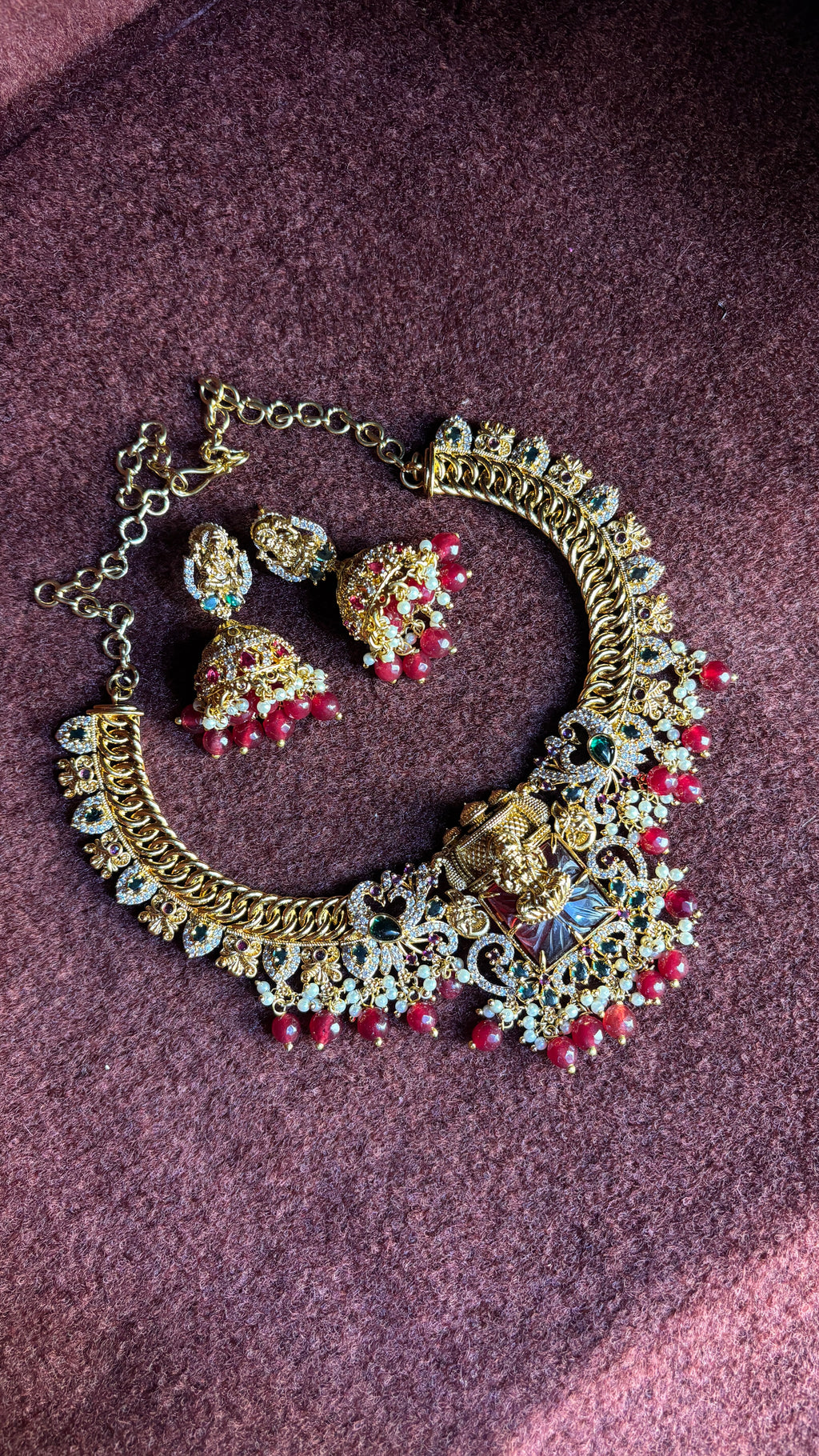 Maroon Stone Laxmi Mata Jalebi Necklace SRJN01