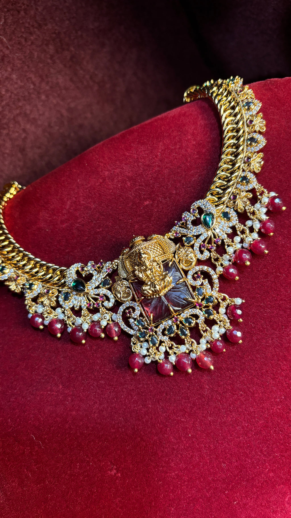 Maroon Stone Laxmi Mata Jalebi Necklace SRJN01