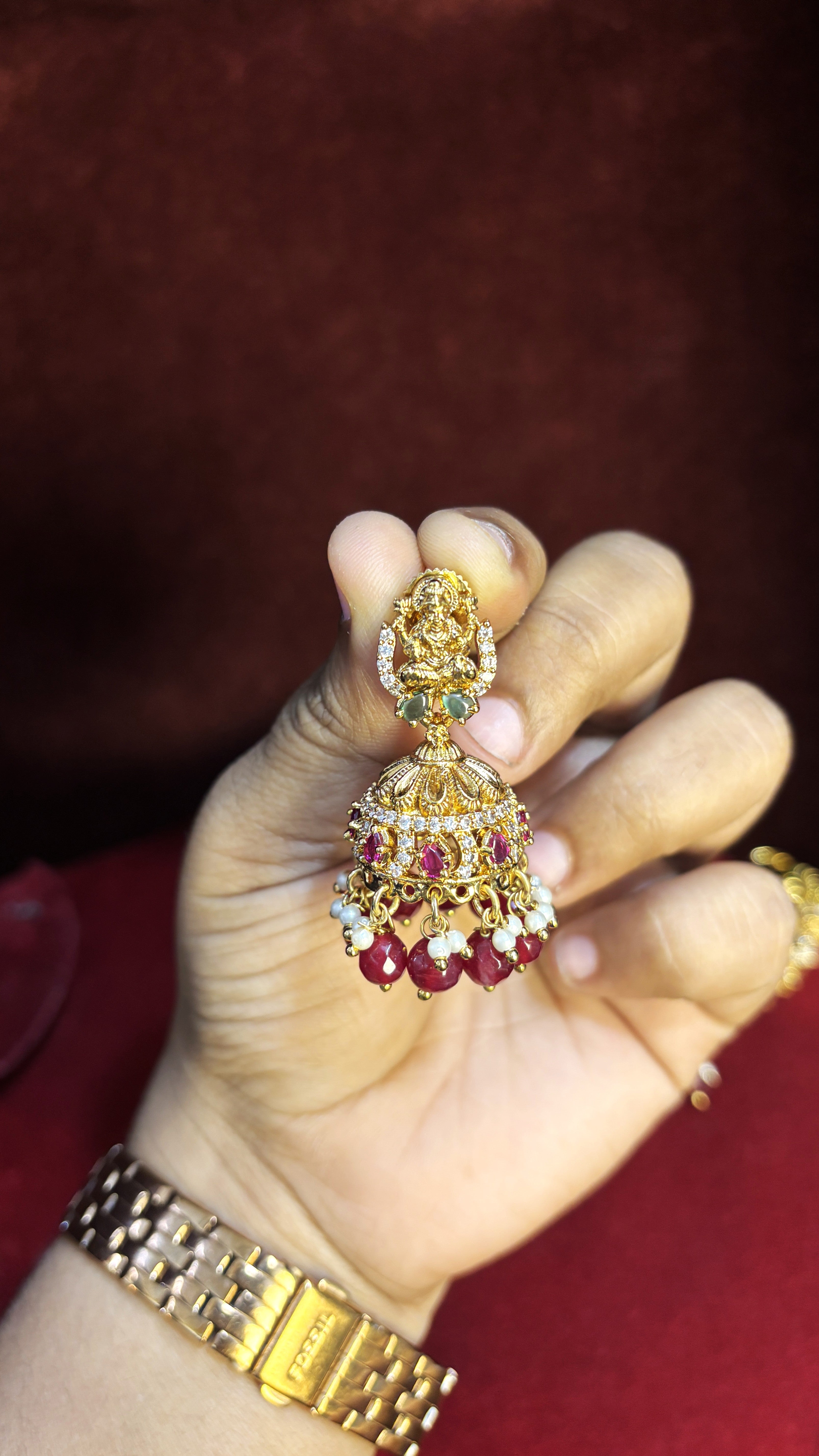 Maroon Stone Laxmi Mata Jalebi Necklace SRJN01