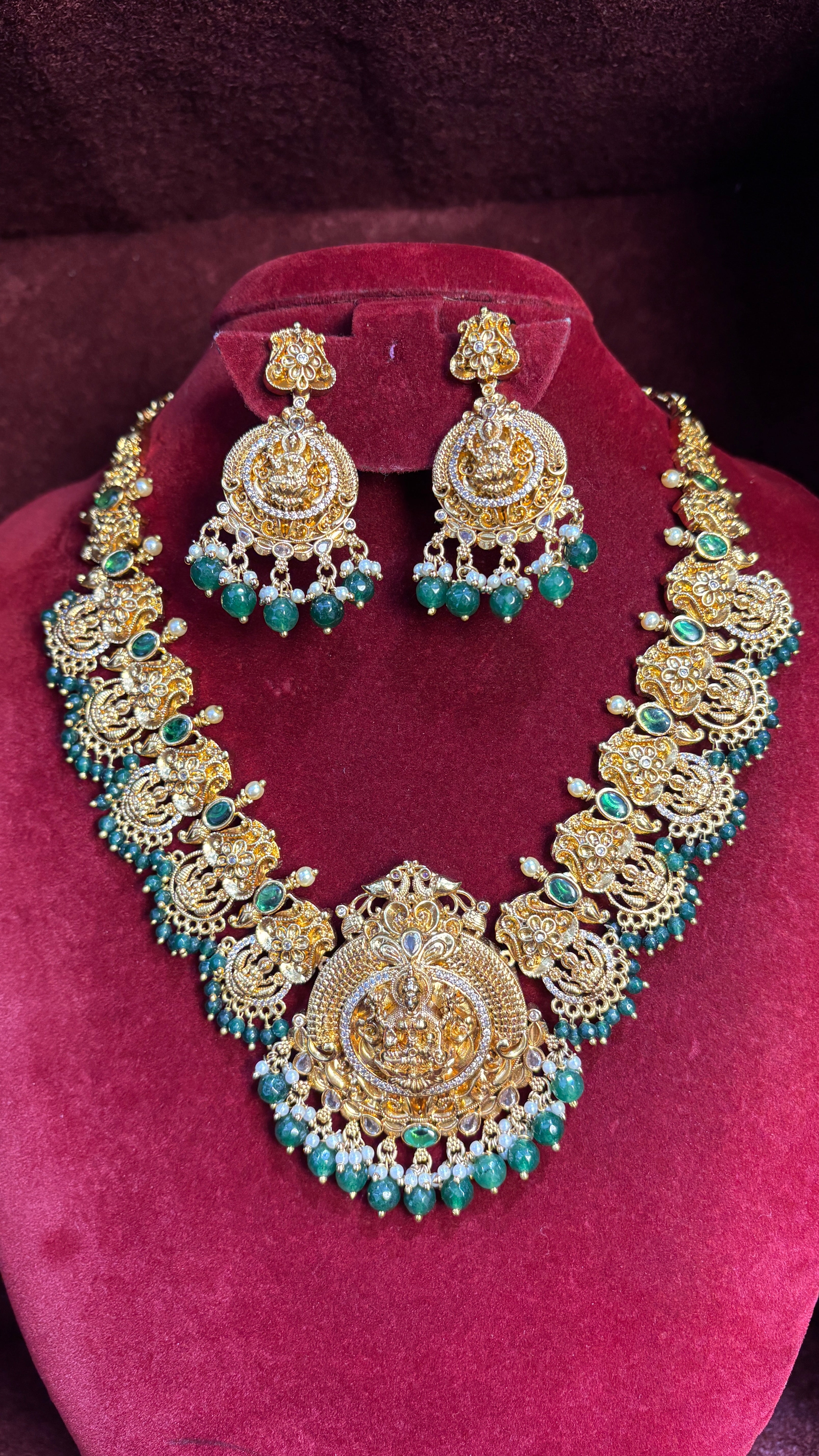 Green Nakshi Laxmi Roop Necklace SRJN12