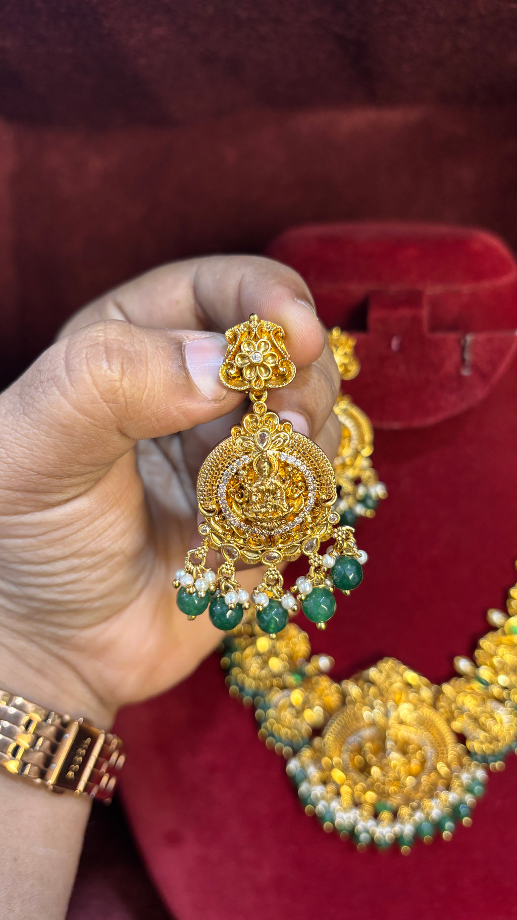 Green Nakshi Laxmi Roop Necklace SRJN12