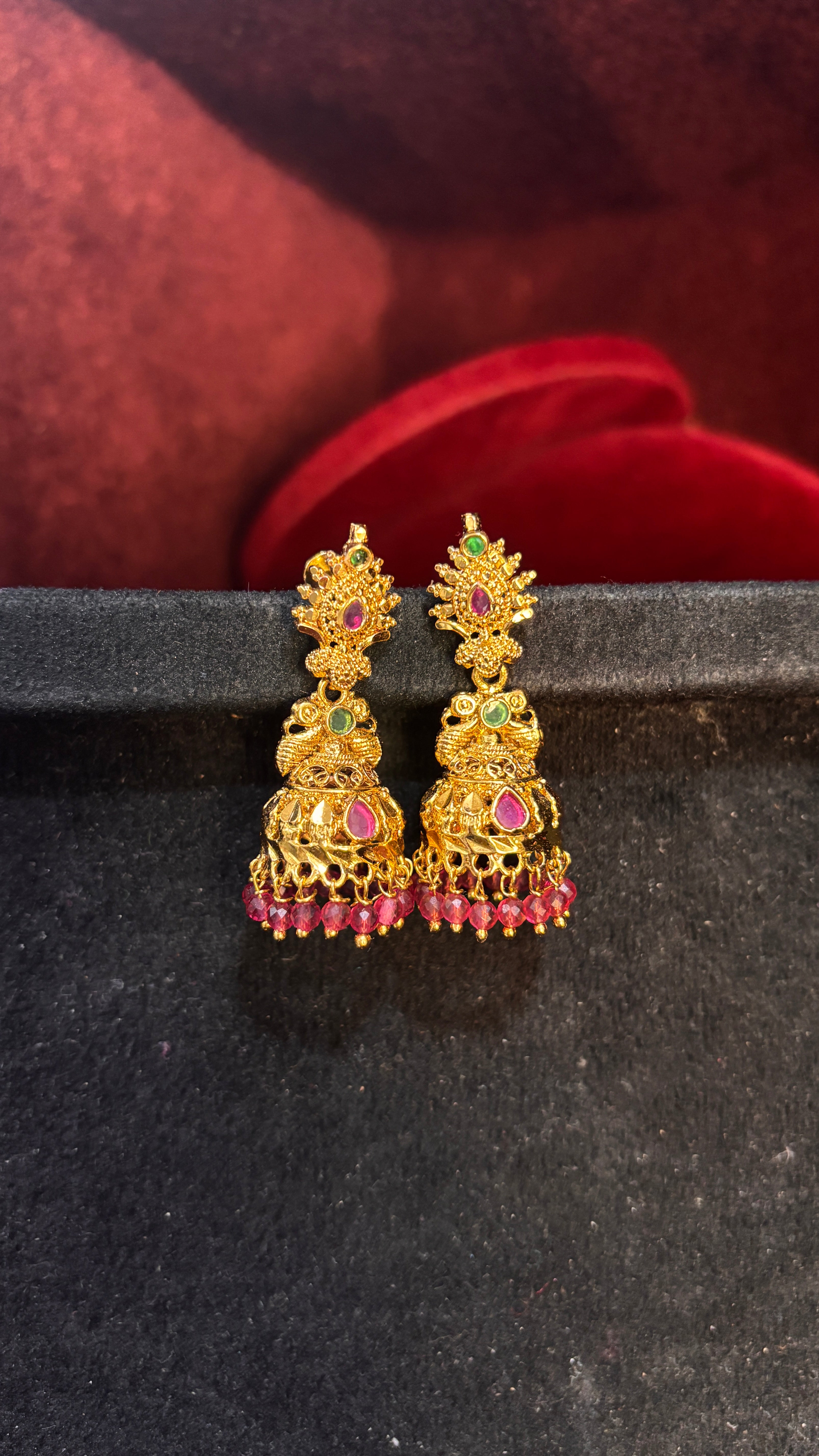 Pink Beads Peacock Jhumka (Medium)