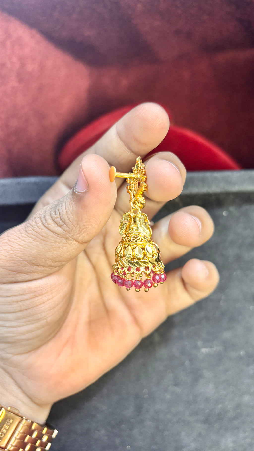 Pink Beads Peacock Jhumka (Medium)
