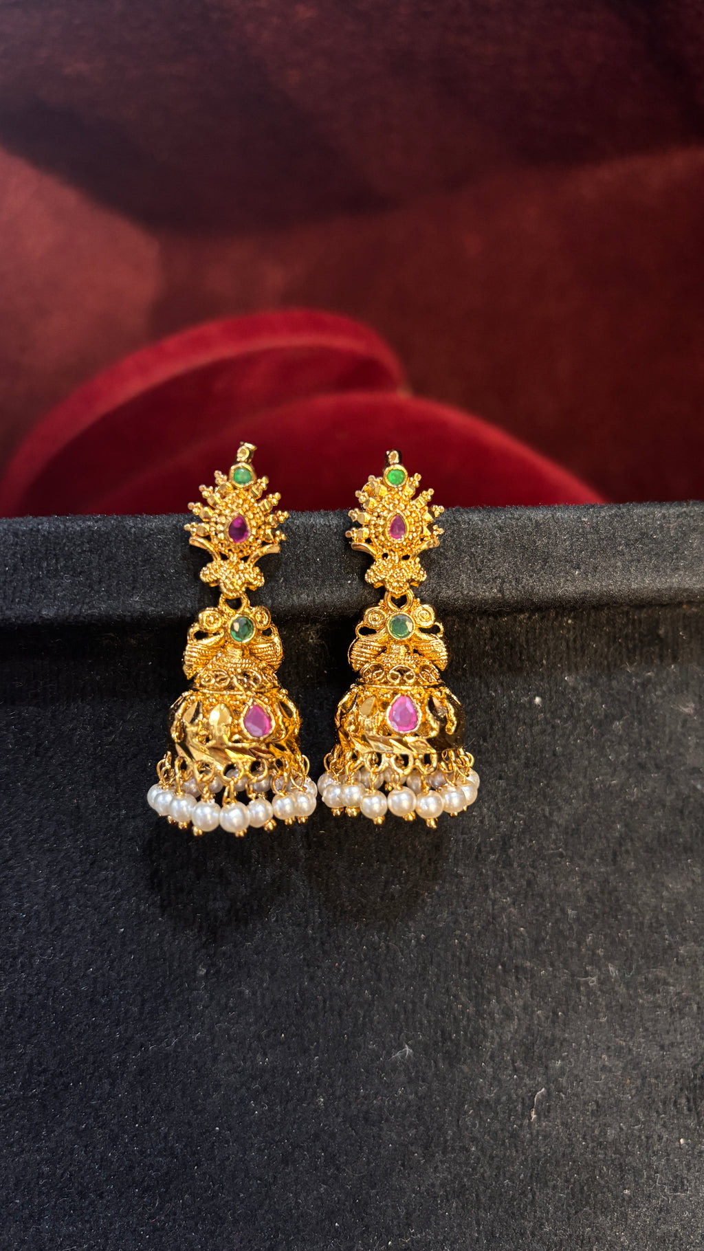 White Beads Peacock Jhumka (Medium)