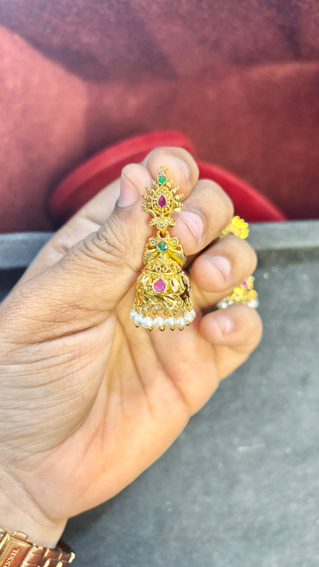 White Beads Peacock Jhumka (Medium)