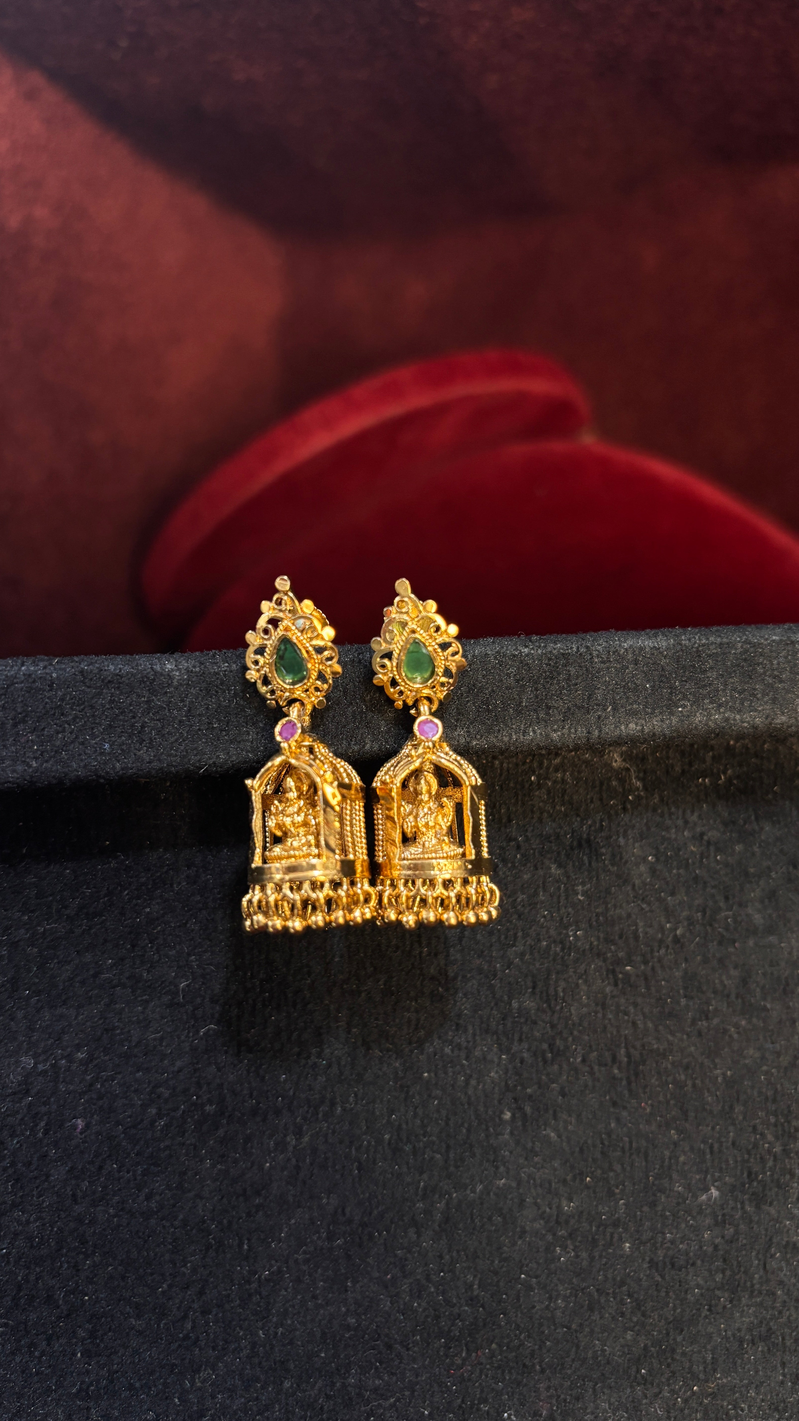 Green Stone Panjaram Jhumka (Medium)