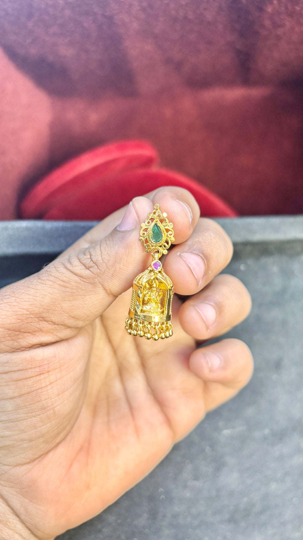 Green Stone Panjaram Jhumka (Medium) SRJER58