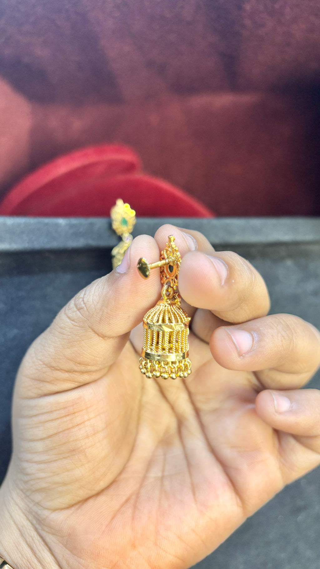 Green Stone Panjaram Jhumka (Medium) SRJER58