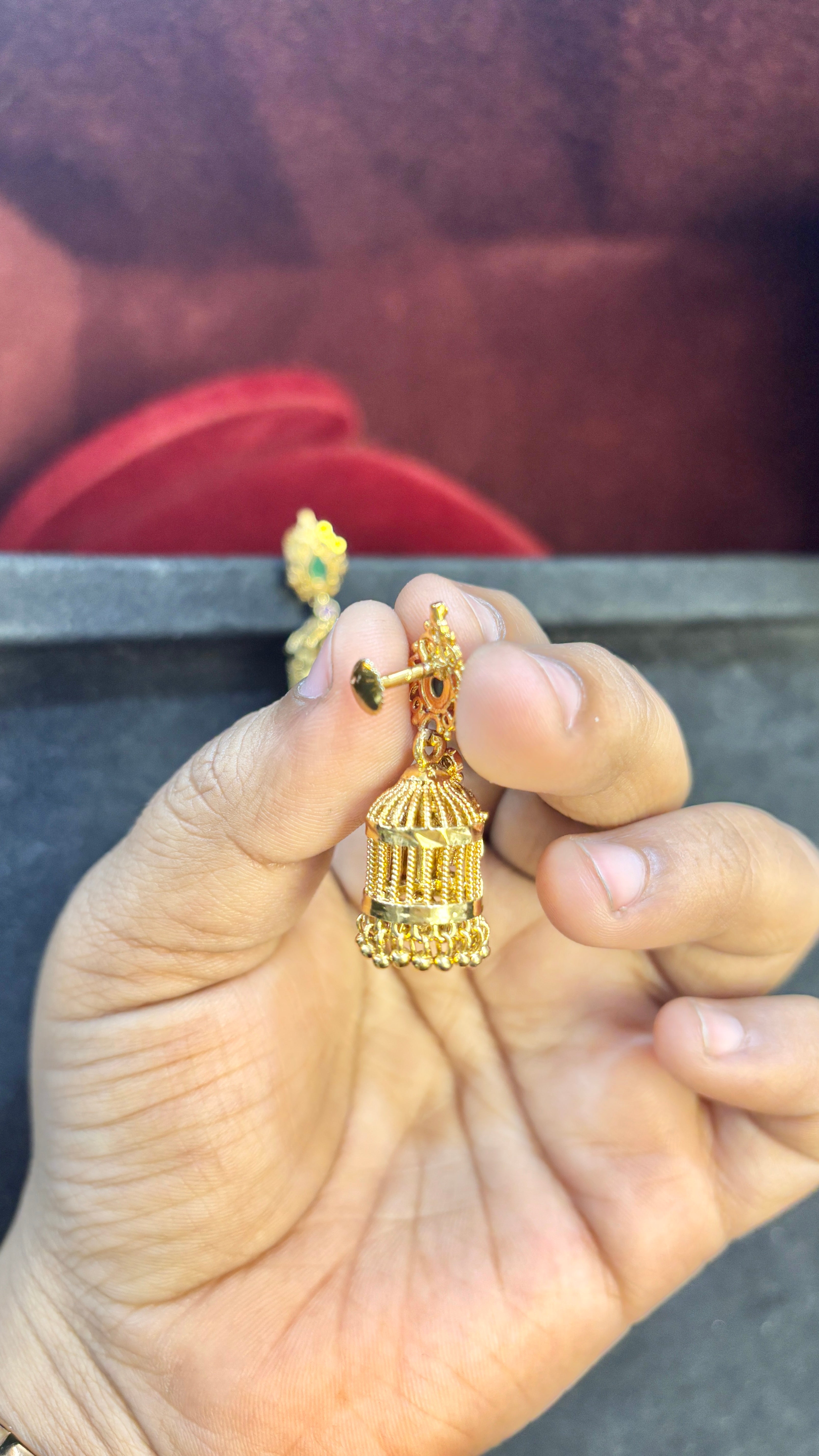 Green Stone Panjaram Jhumka (Medium) SRJER58