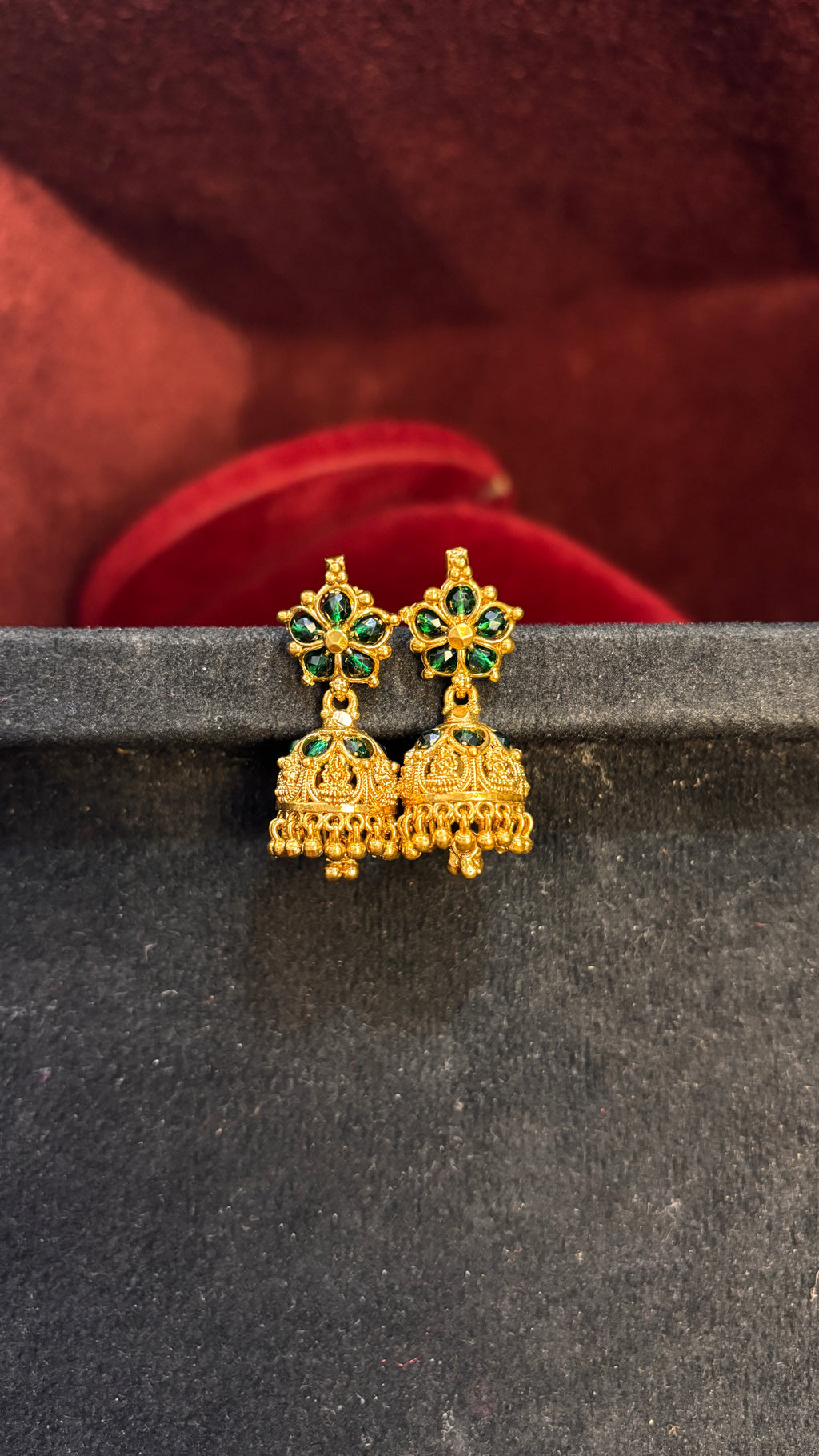 Green Beads Laxmi Devi Jhumka (Medium)