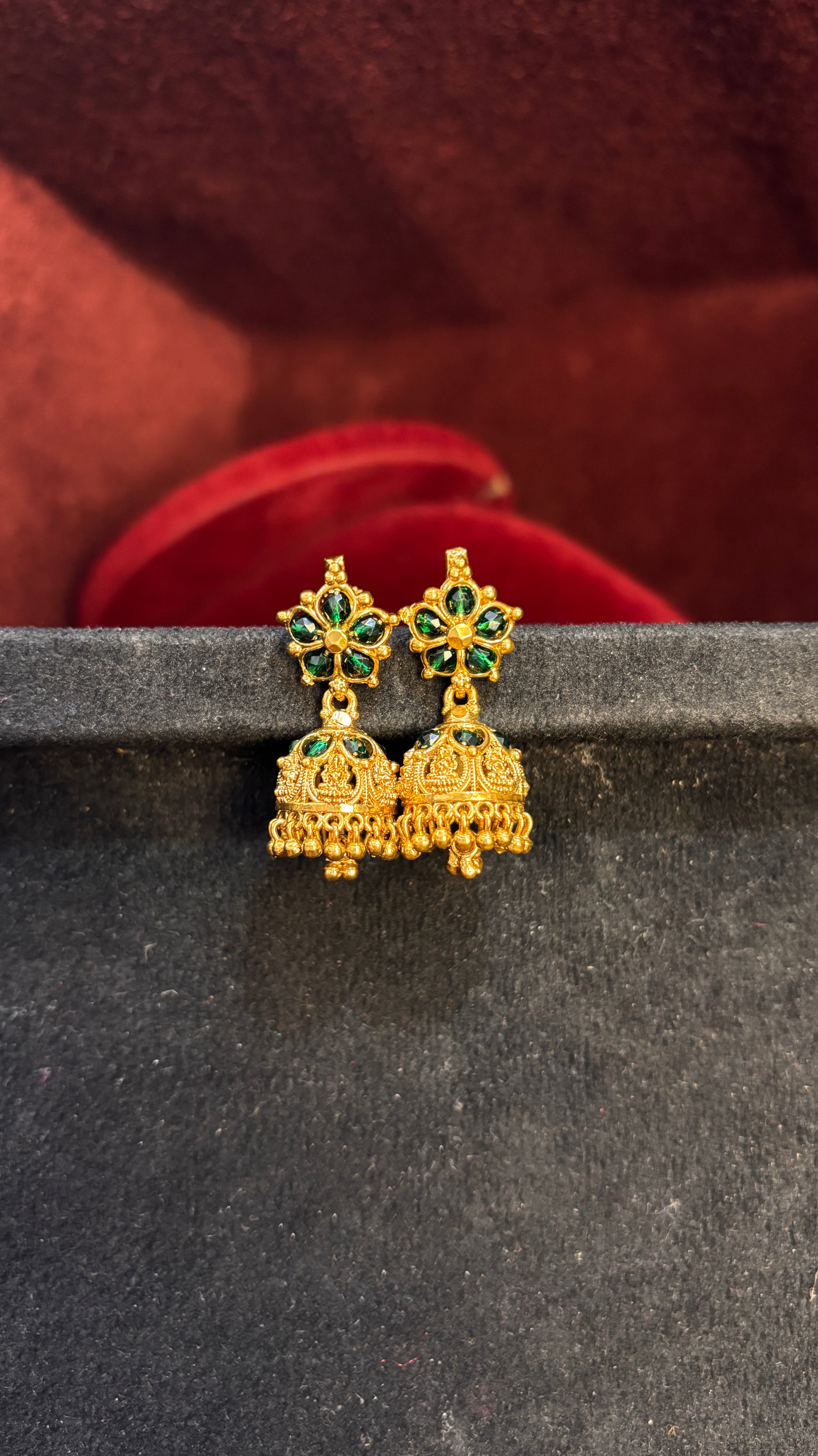 Green Beads Laxmi Devi Jhumka (Medium)