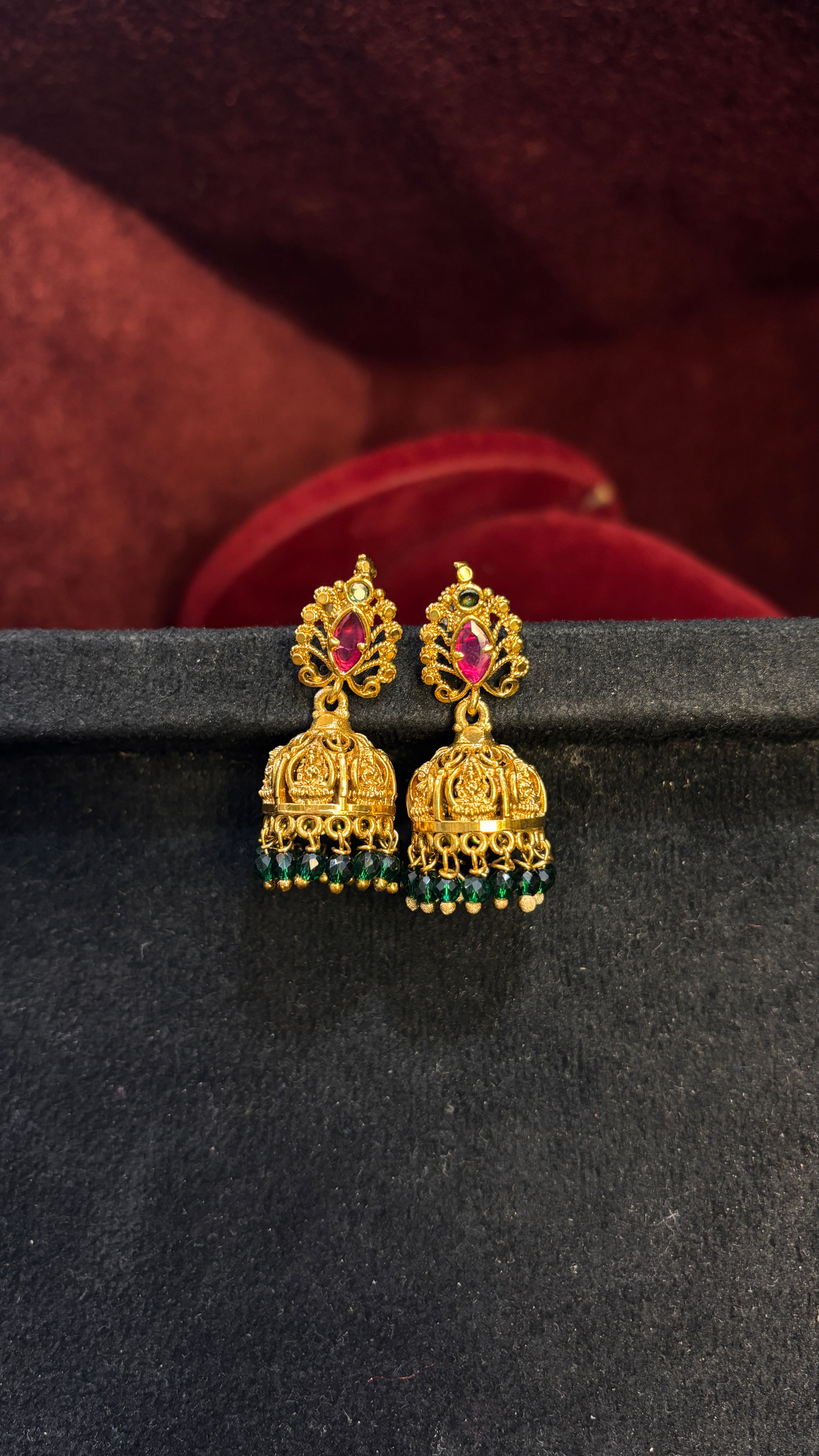 Green Laxmi Devi Jhumka (Medium)