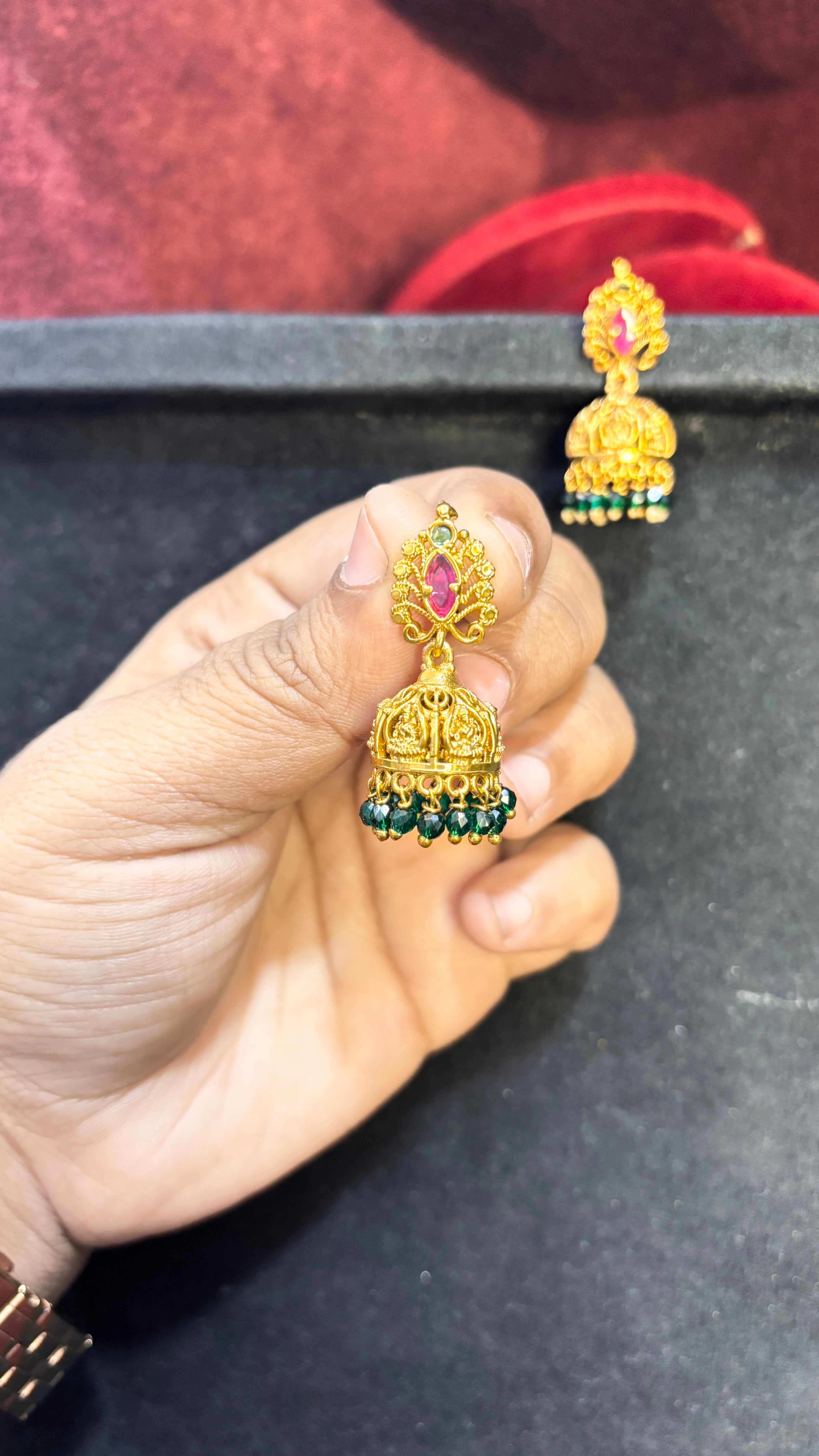 Green Laxmi Devi Jhumka (Medium)
