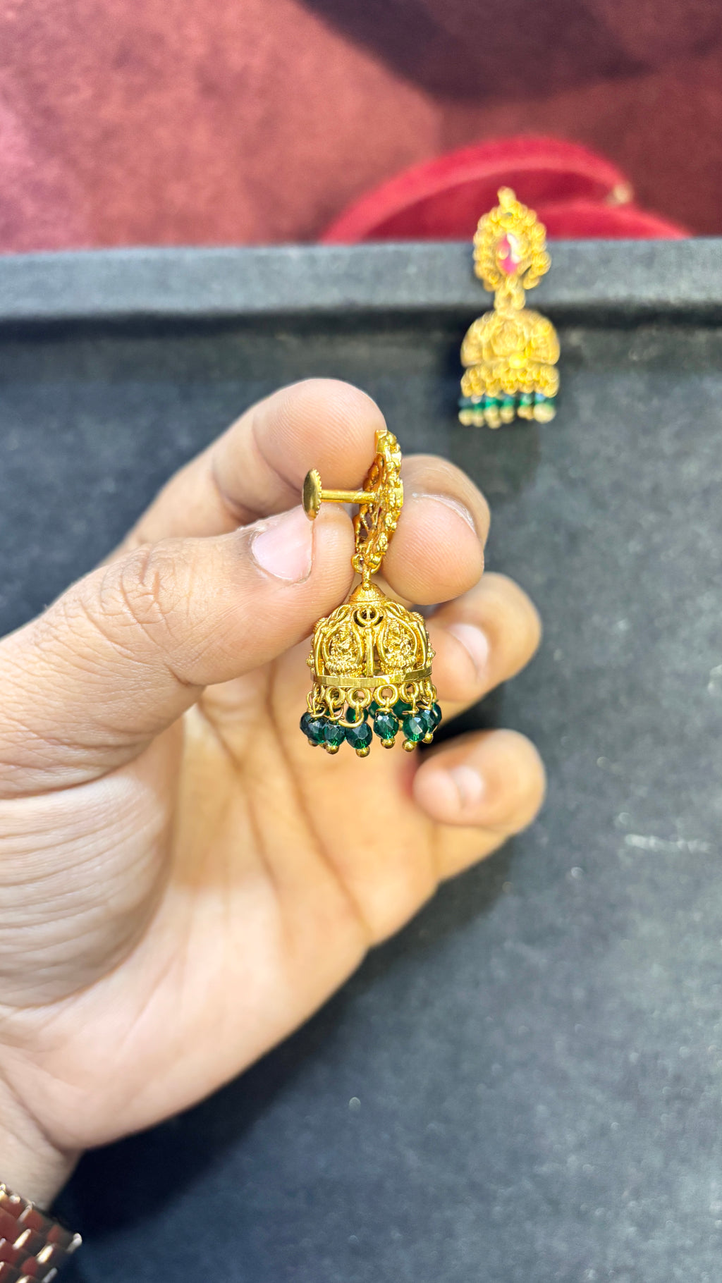 Green Laxmi Devi Jhumka (Medium) SRJER36