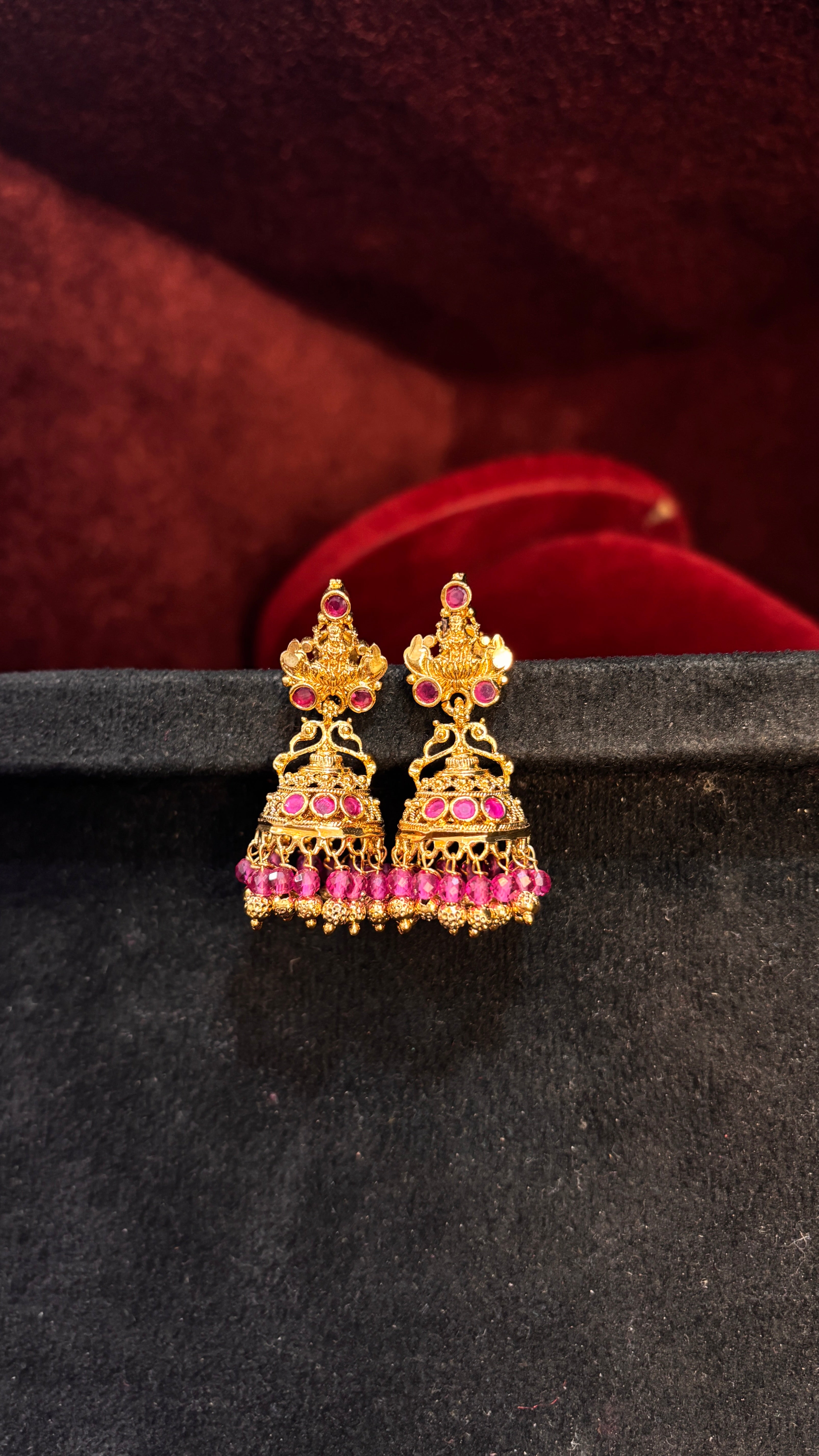 Pink Beads Laxmi Devi Jhumka (Big)