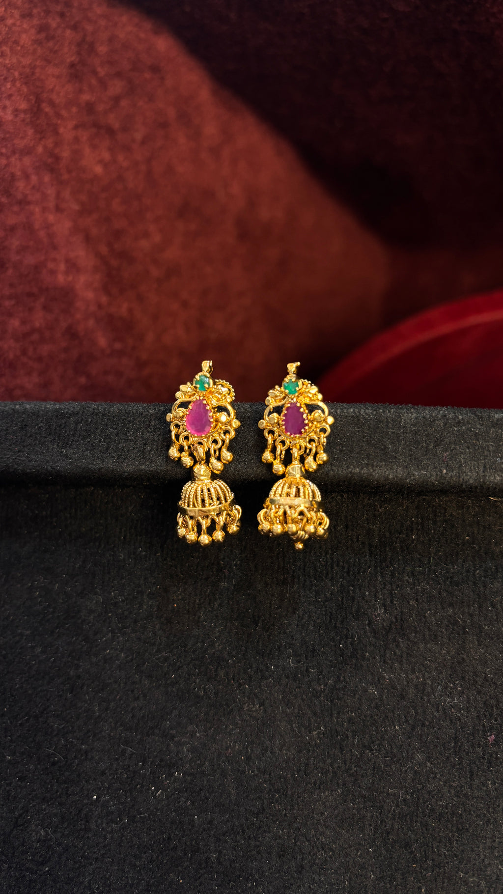 Pink Stone Stud Jhumka (Small)