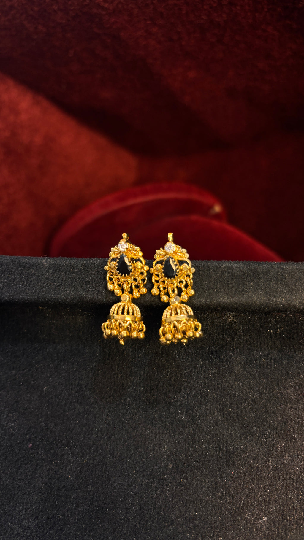 Black Stone Stud Jhumka (Small)