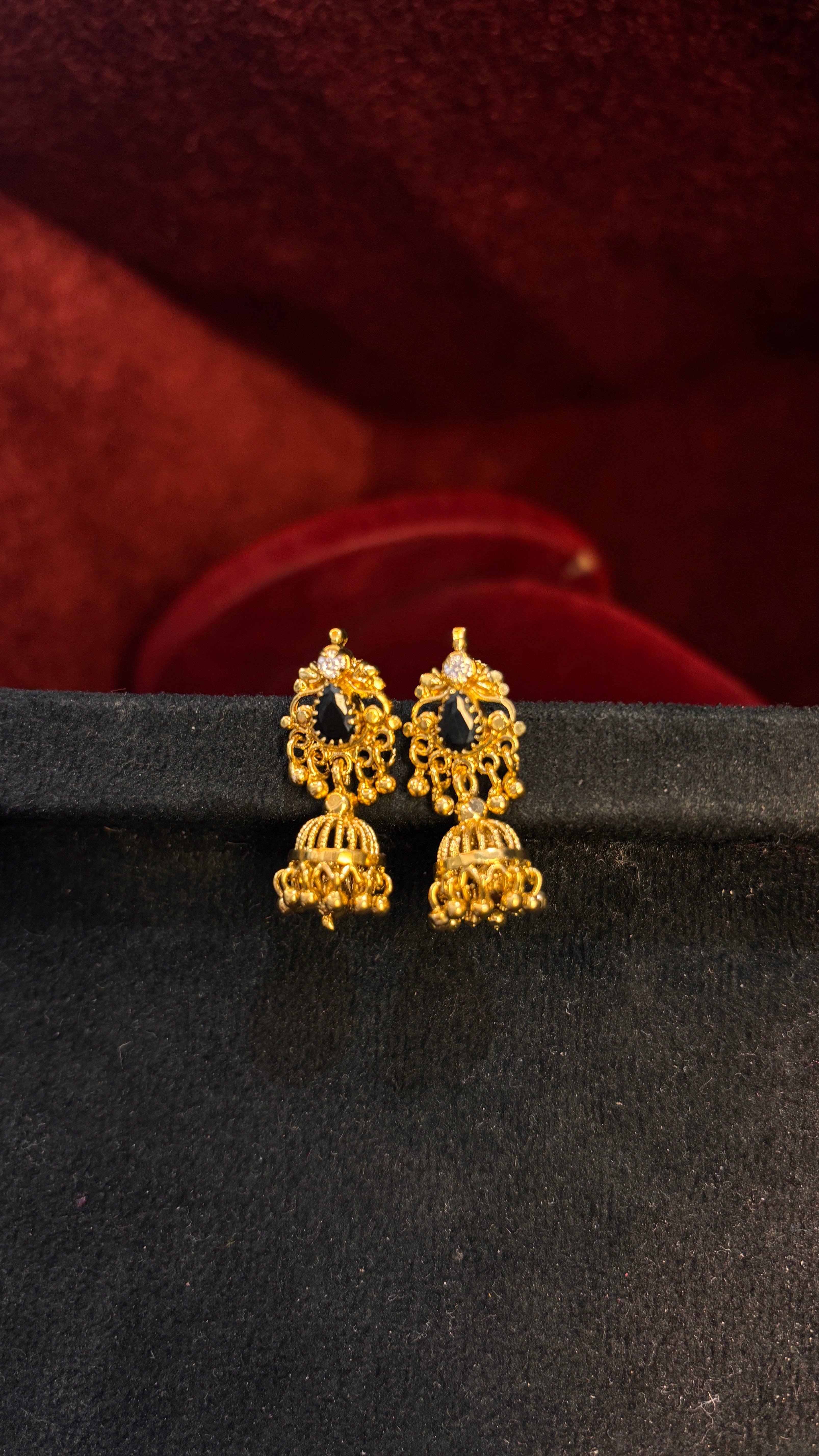 Black Stone Stud Jhumka (Small)