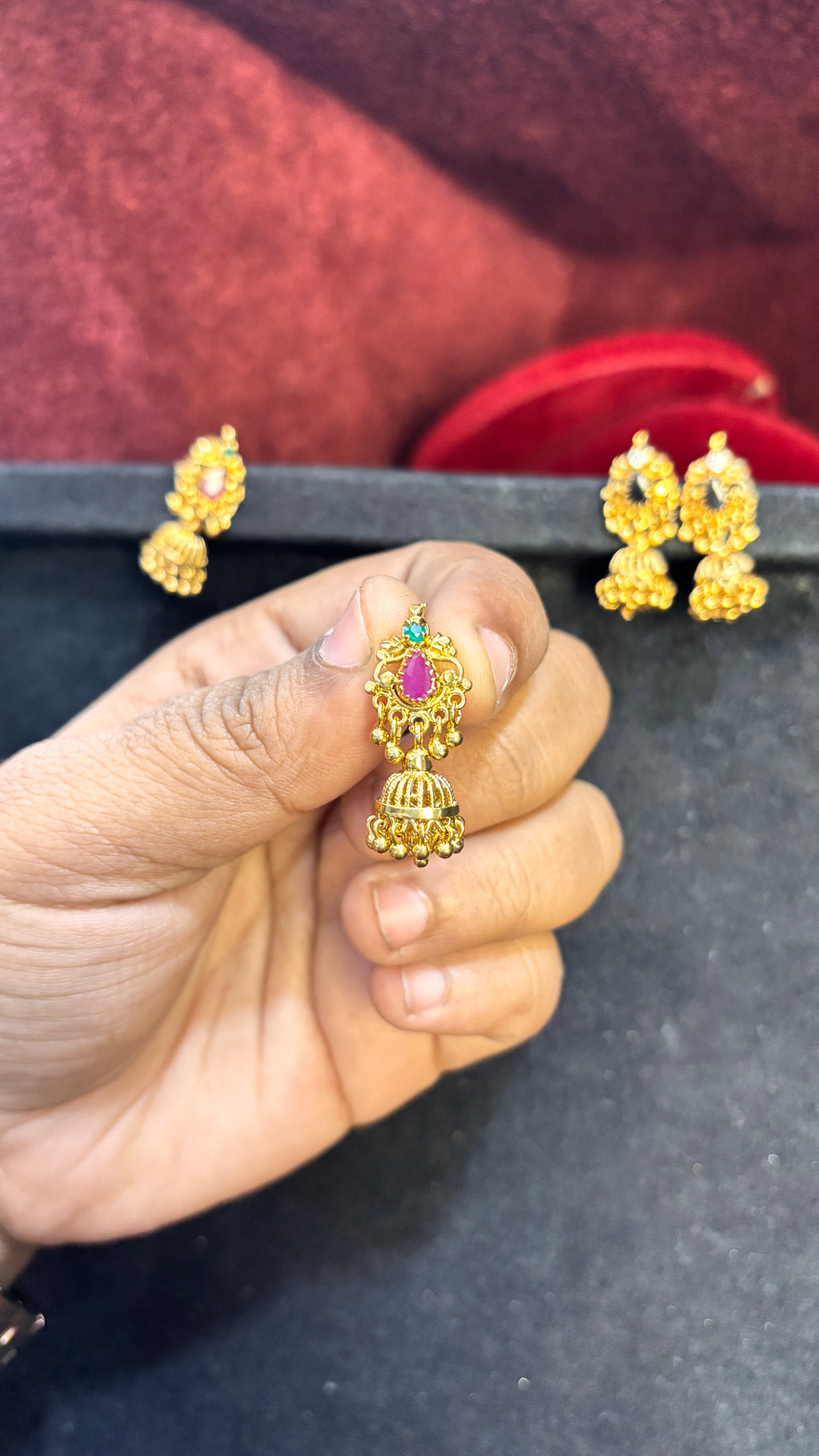 Pink Stone Stud Jhumka (Small)
