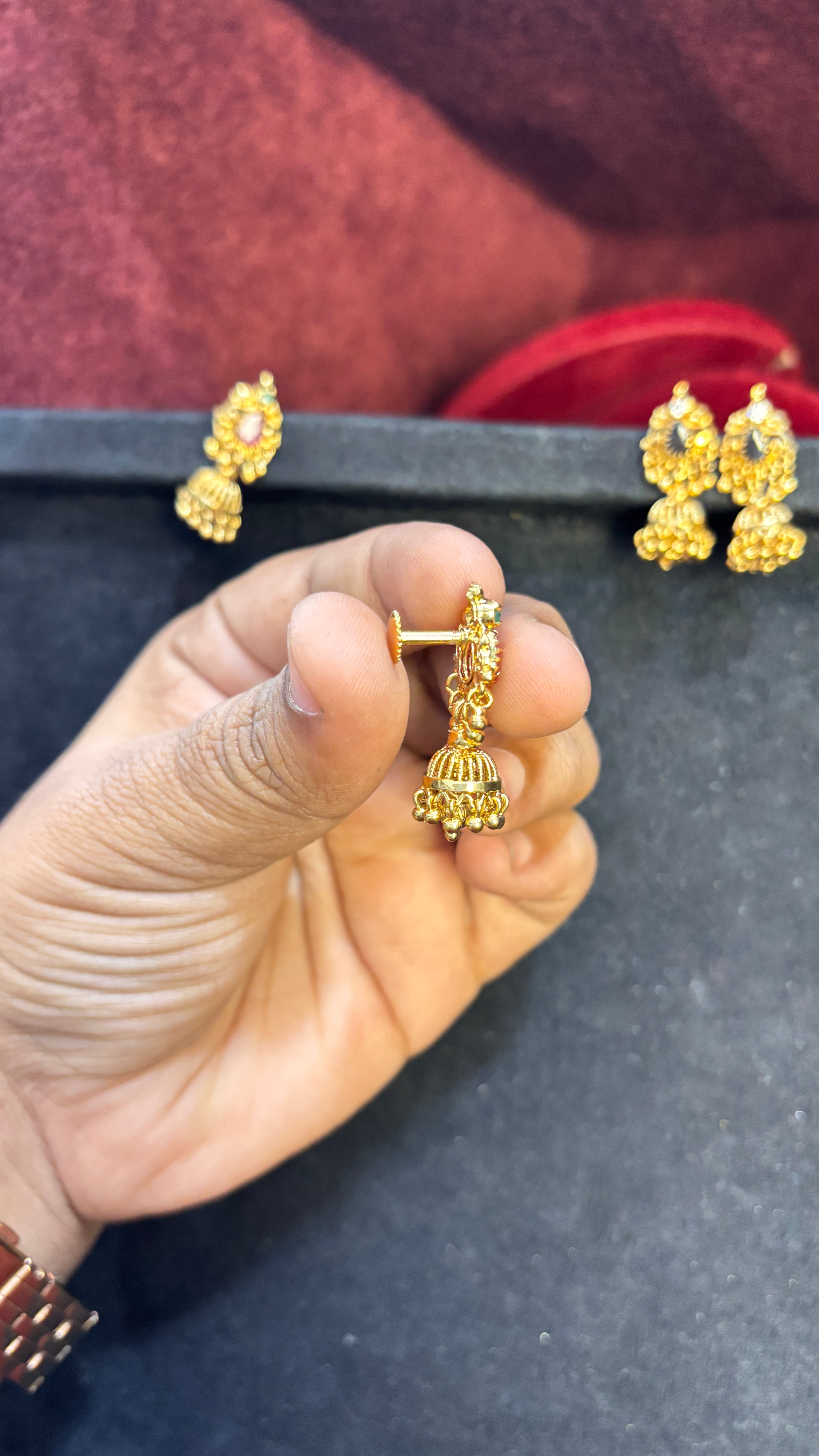 Pink Stone Stud Jhumka (Small)