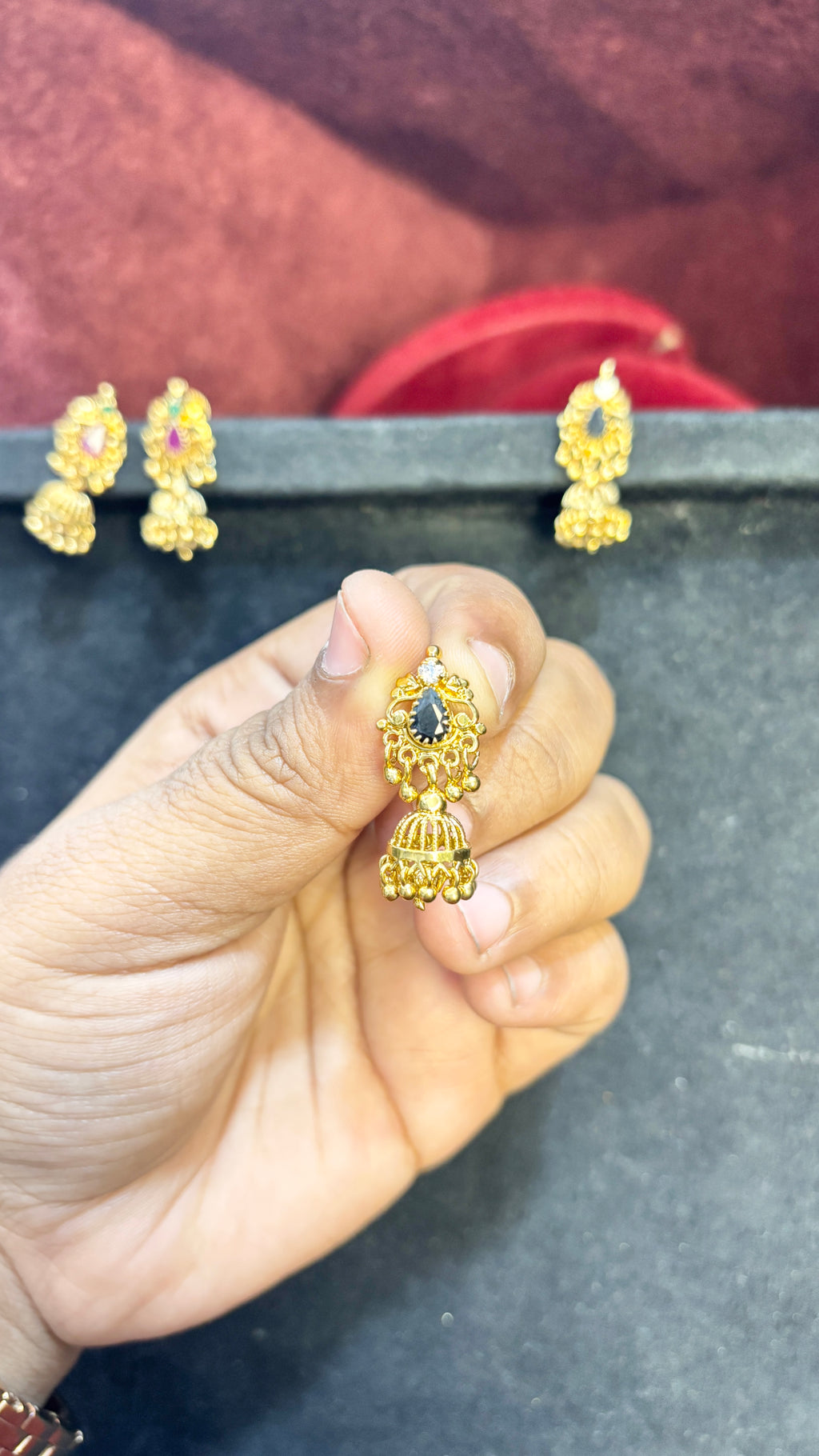 Black Stone Stud Jhumka (Small)