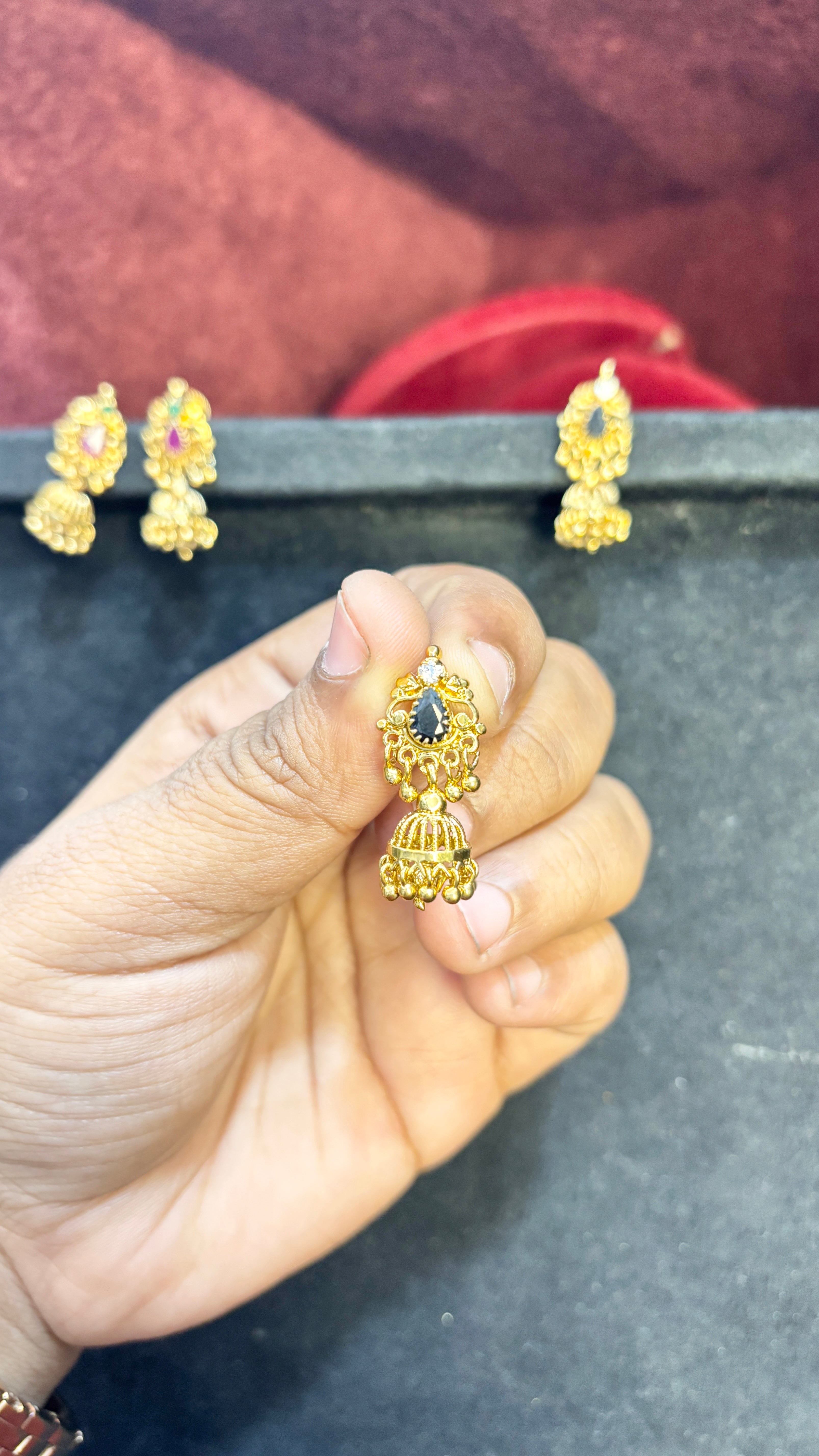 Black Stone Stud Jhumka (Small)