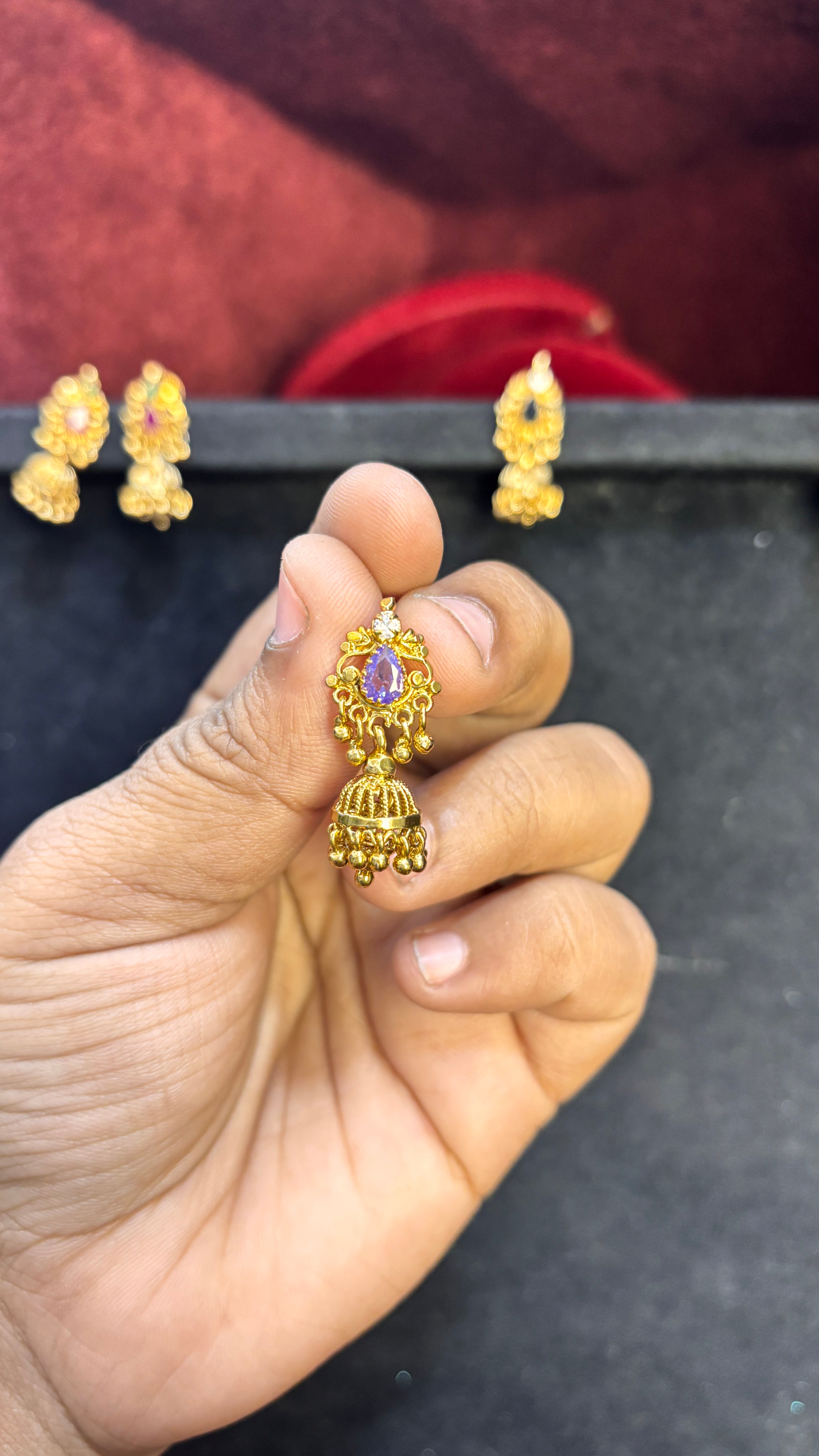 Lavender Stone Stud Jhumka (small)