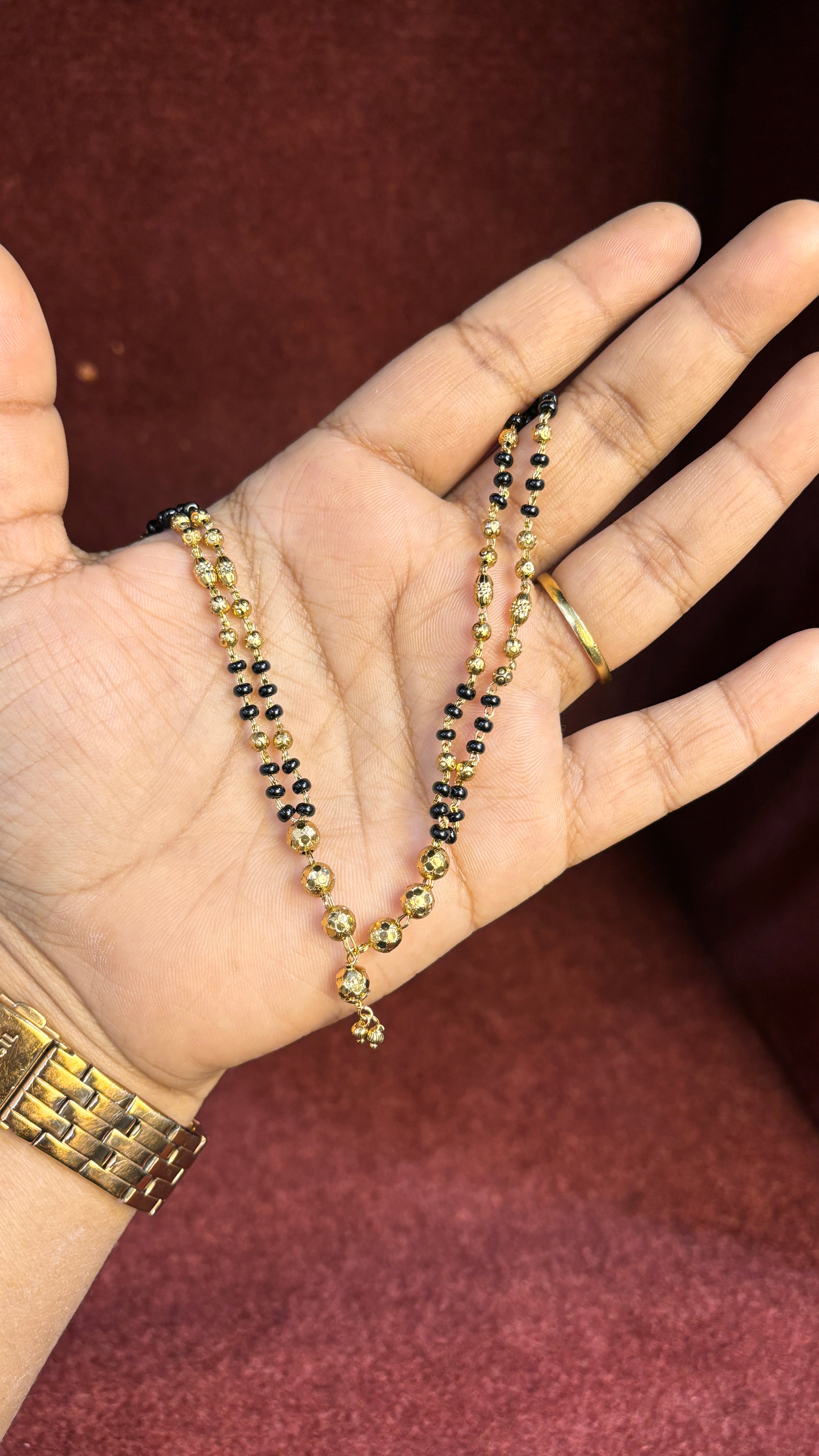 Double Line Gold Ball Black Beads SRJBB03