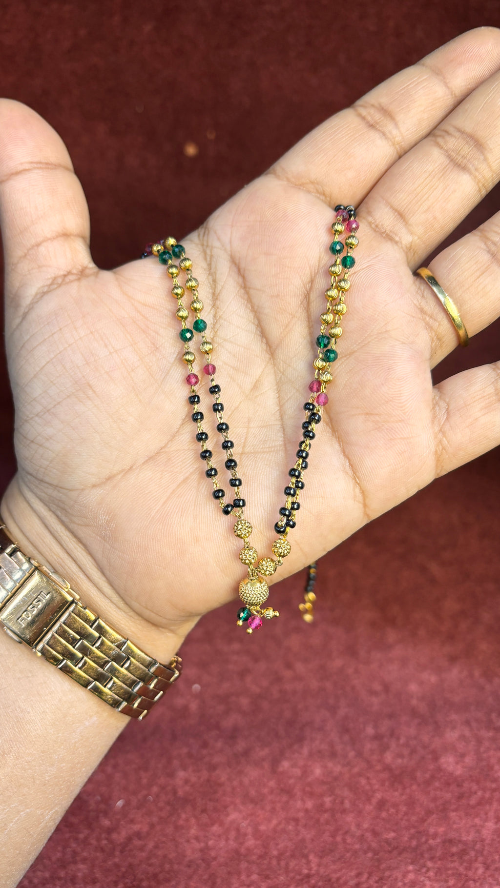 Double Line Black Beads SRJBB04