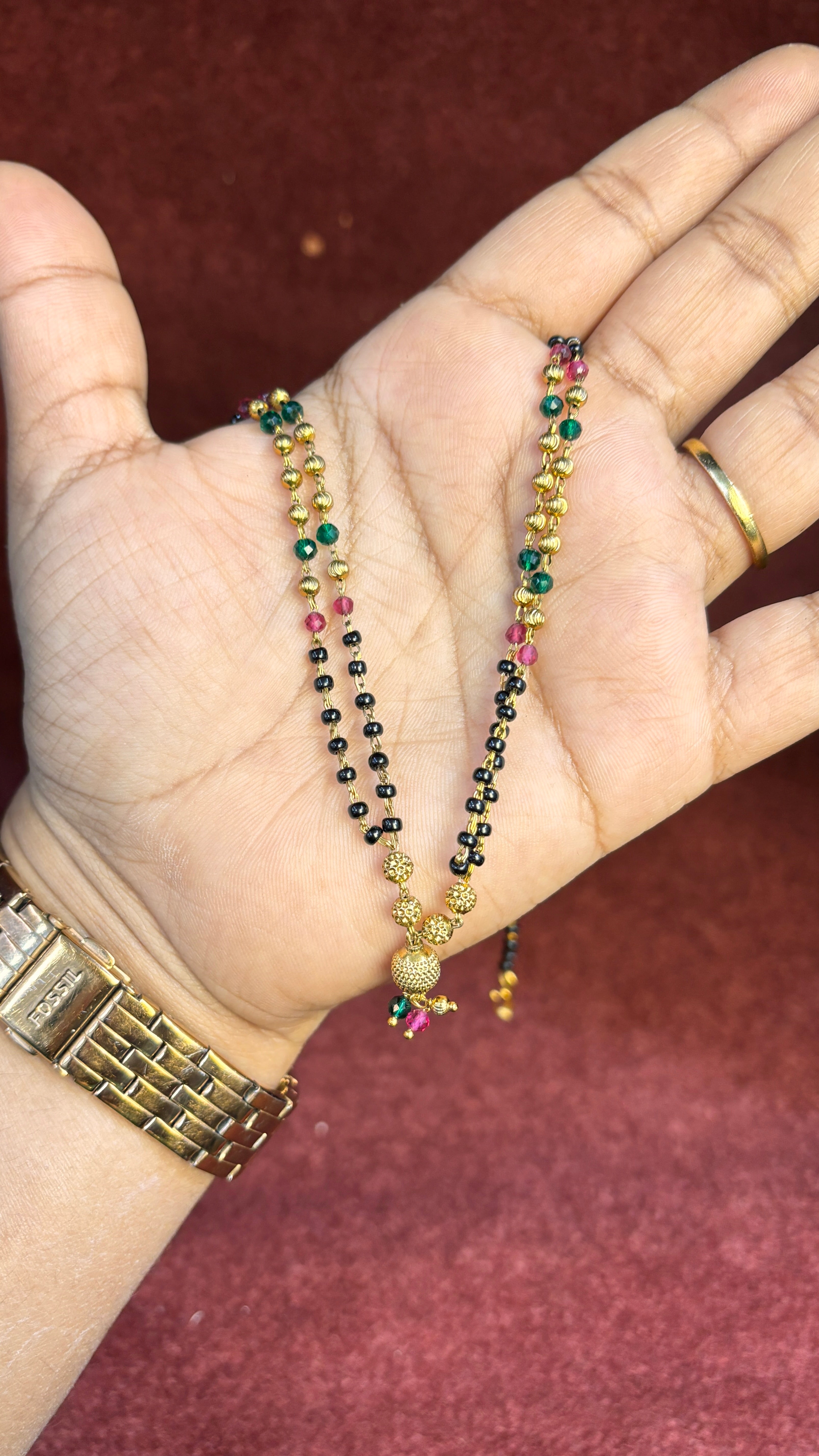 Double Line Black Beads SRJBB04