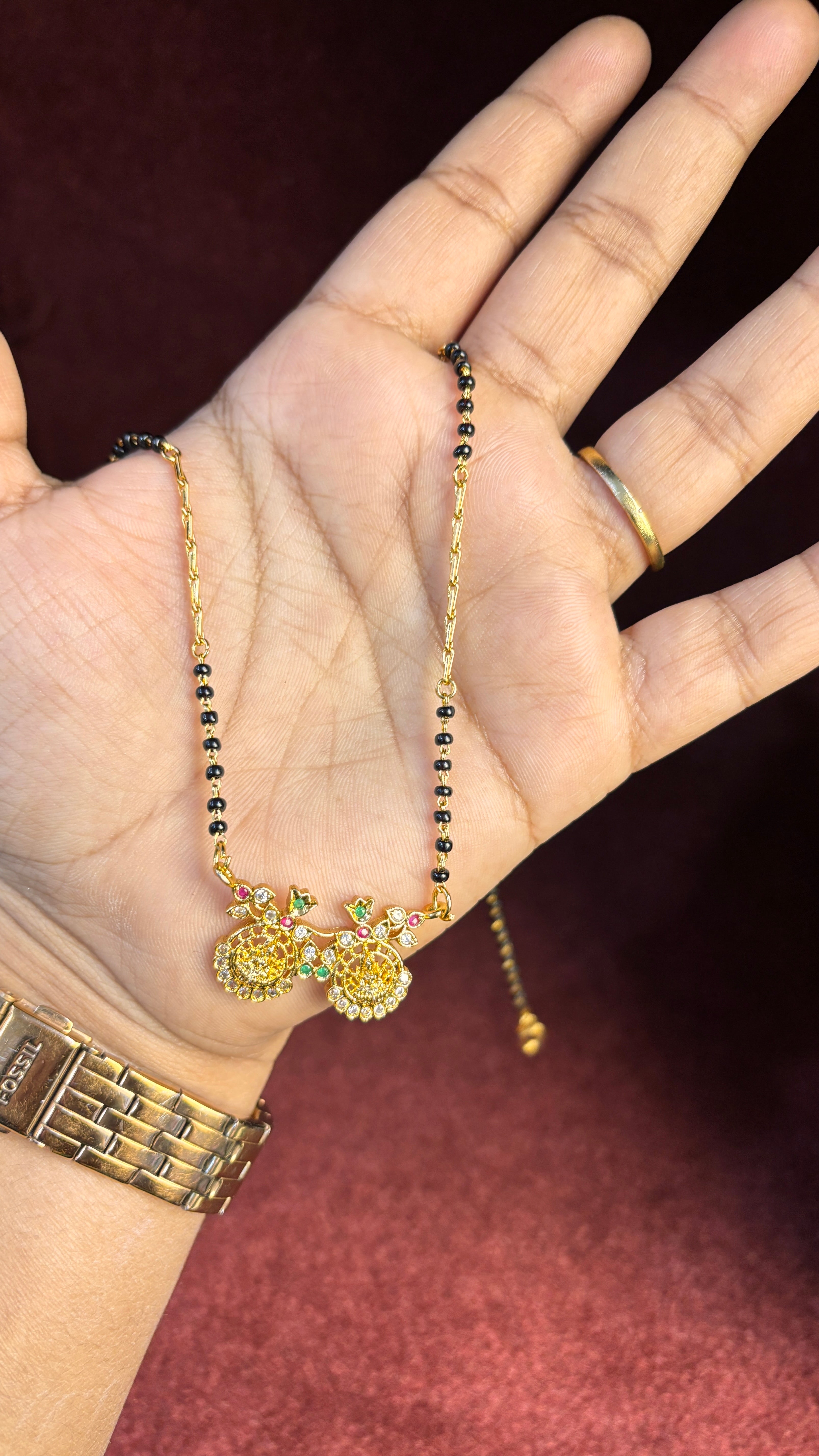 Laxmi Maata Single line Black Beads SRJBB09