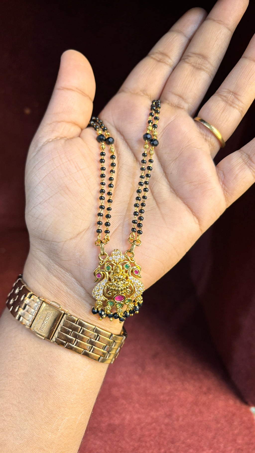 Laxmi Maata 2 Line Black Beads SRJBB13