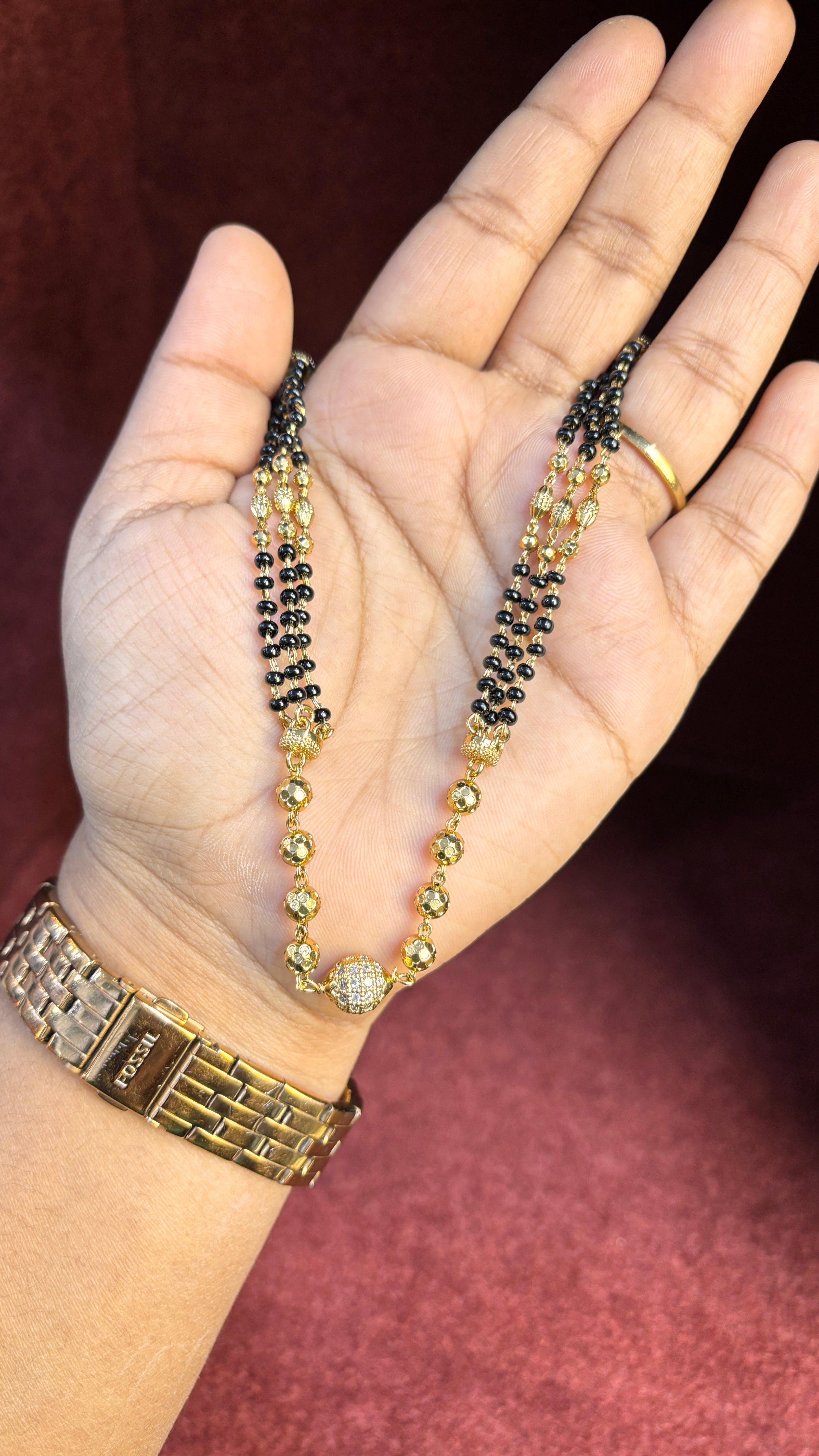 3 Line CZ Ball Black Beads SRJBB17