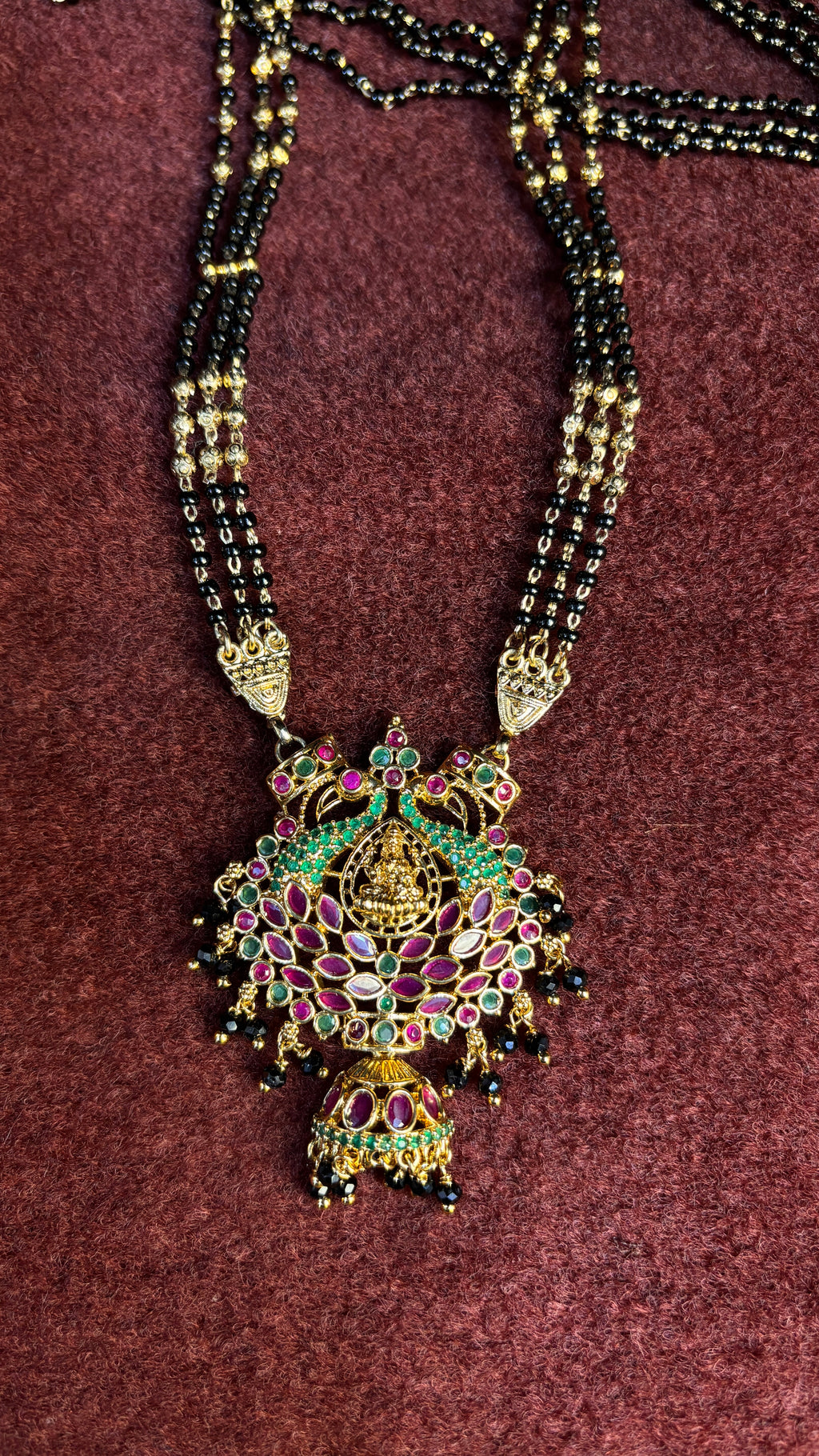 3 Line Laxmi Maata Long Black Beads SRJLBB01