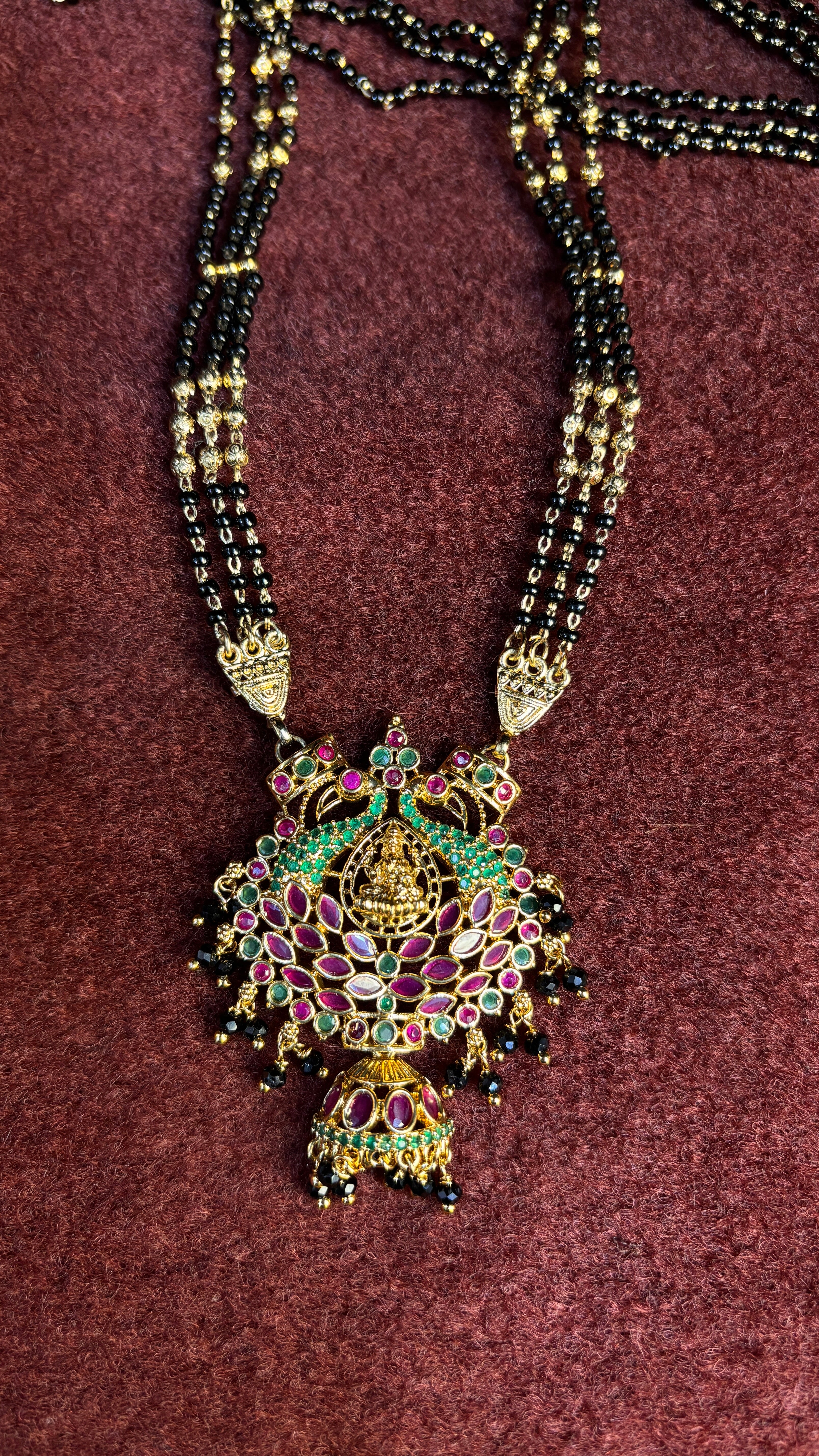 3 Line Laxmi Maata Long Black Beads SRJLBB01