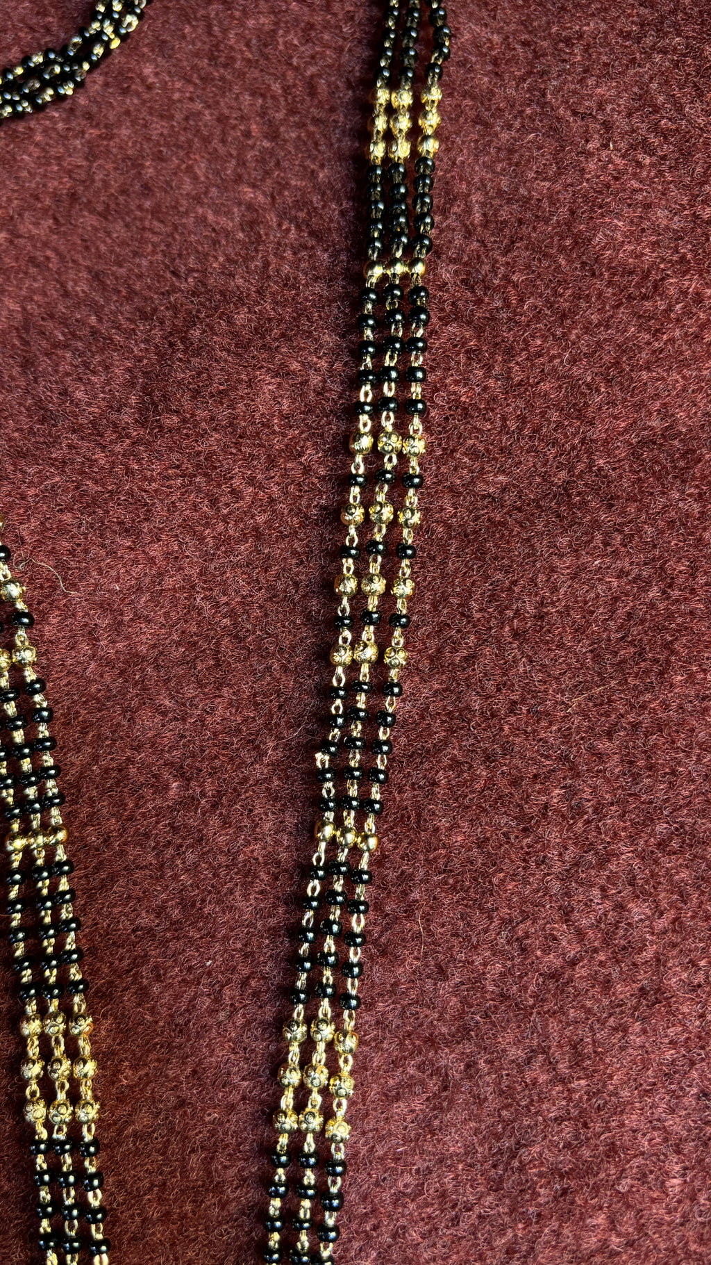 3 Line Laxmi Maata Long Black Beads SRJLBB01