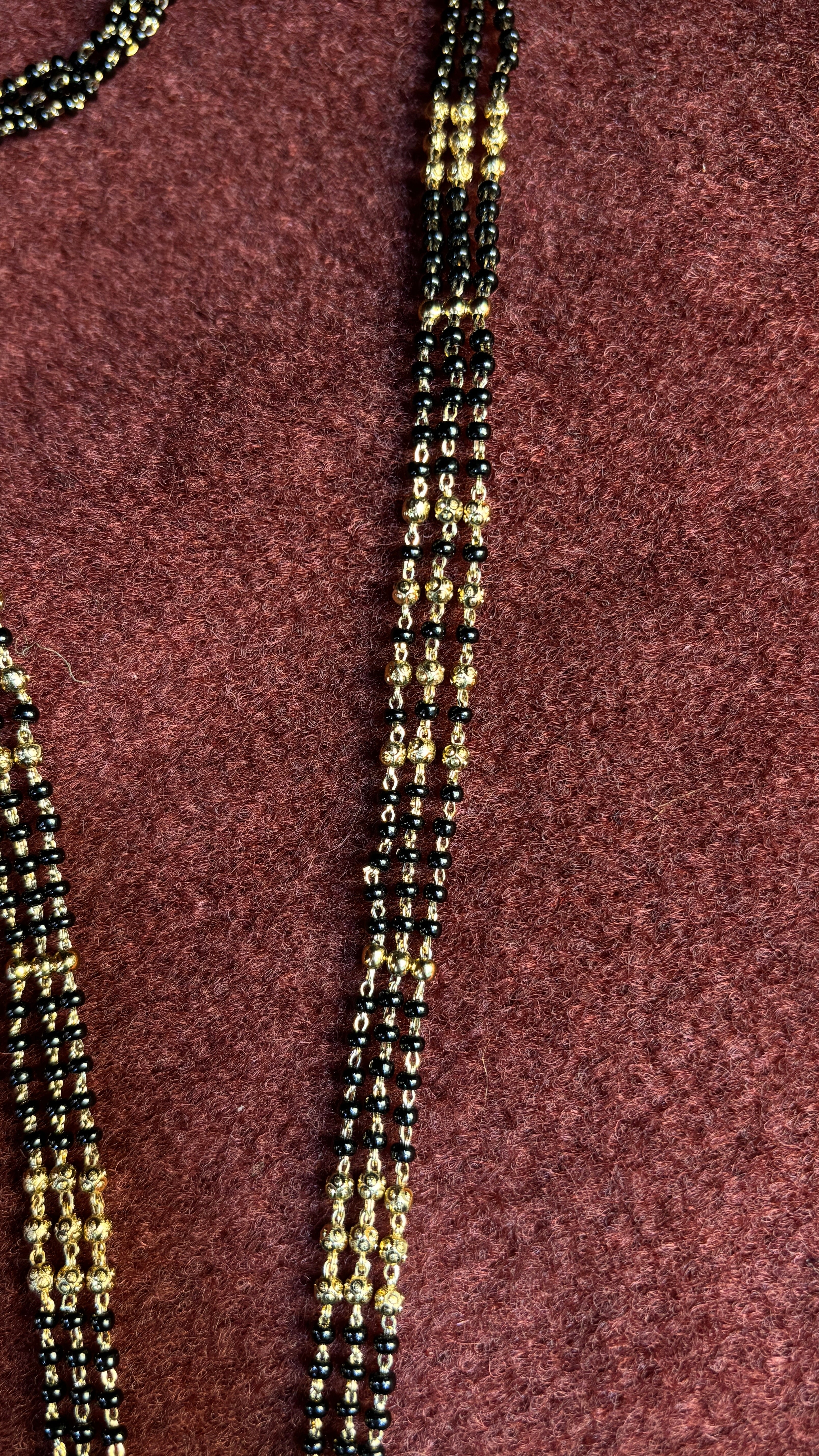 3 Line Laxmi Maata Long Black Beads SRJLBB01