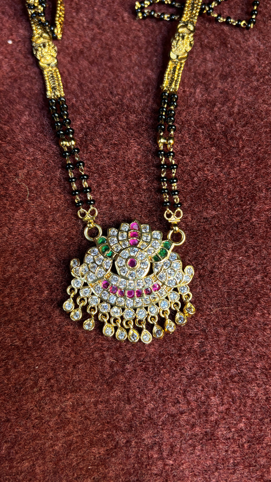 2 Line White Stone Long Black Beads SRJLBB02