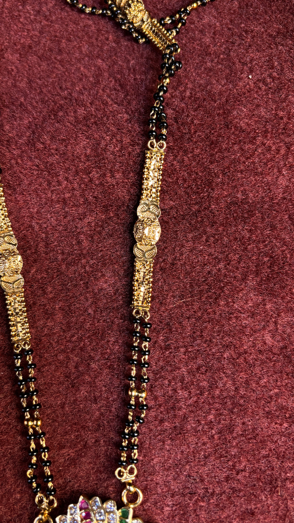 2 Line White Stone Long Black Beads SRJLBB02