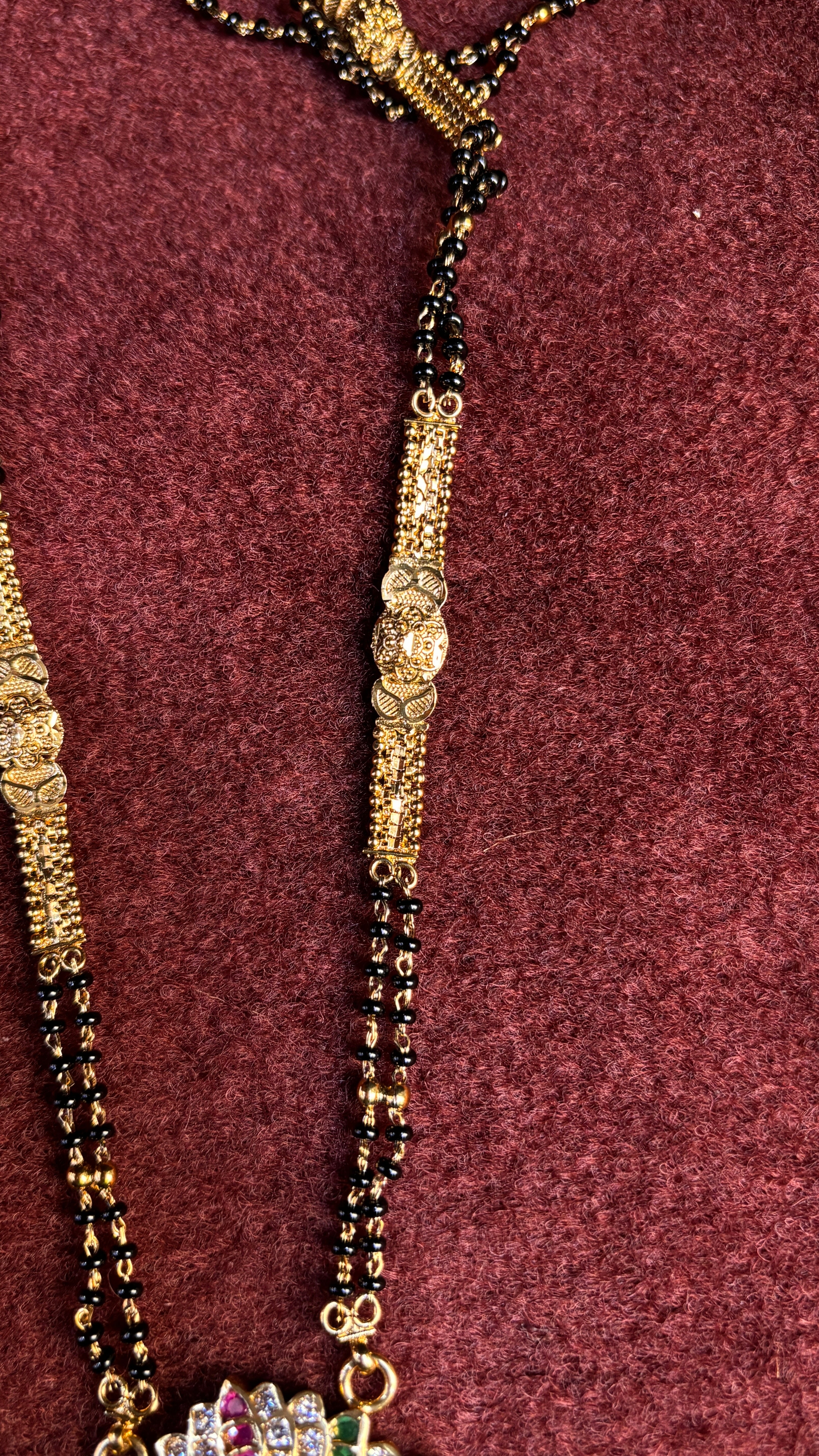 2 Line White Stone Long Black Beads SRJLBB02