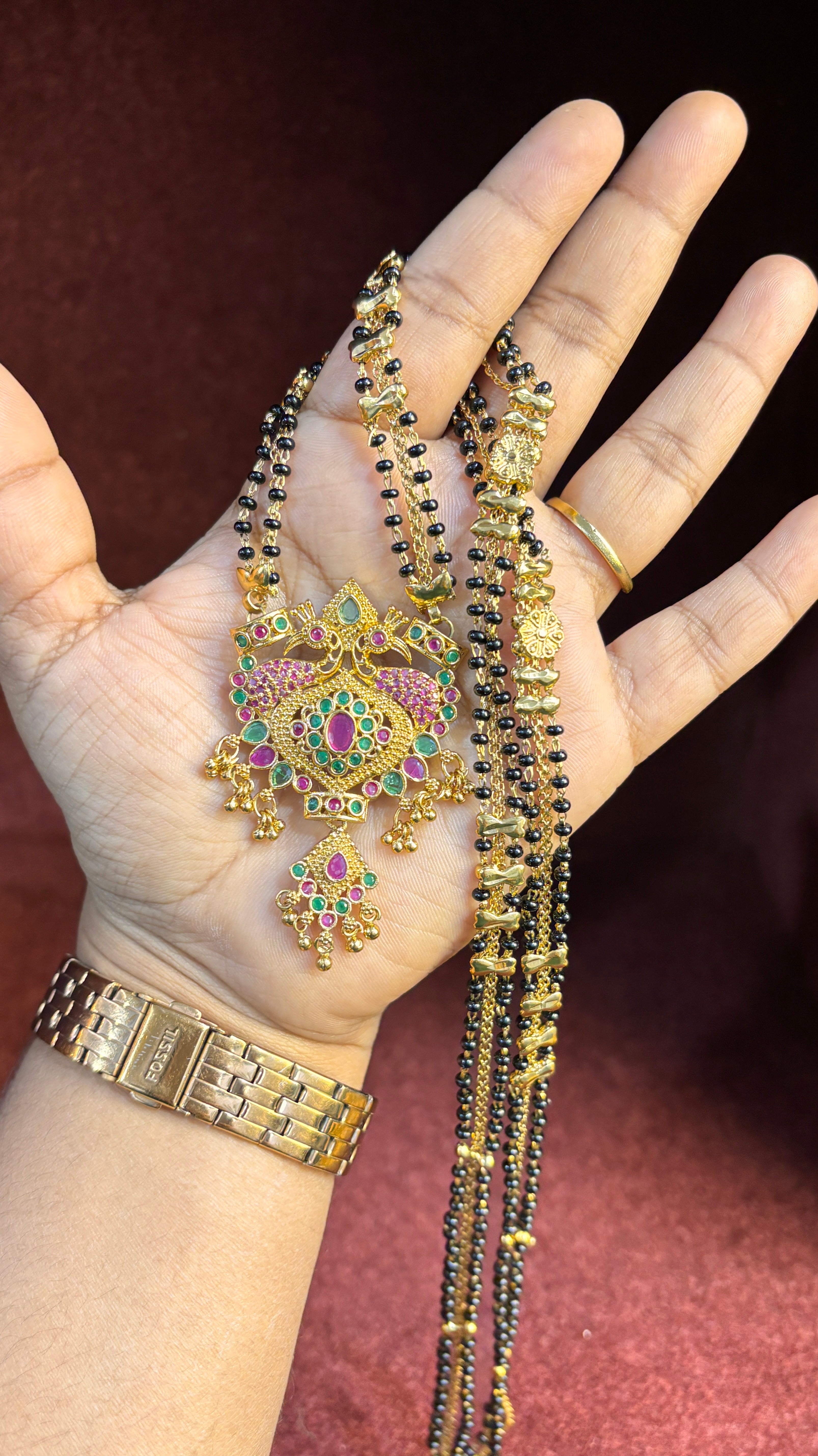 3 Line SR Long Black Beads SRJLBB03