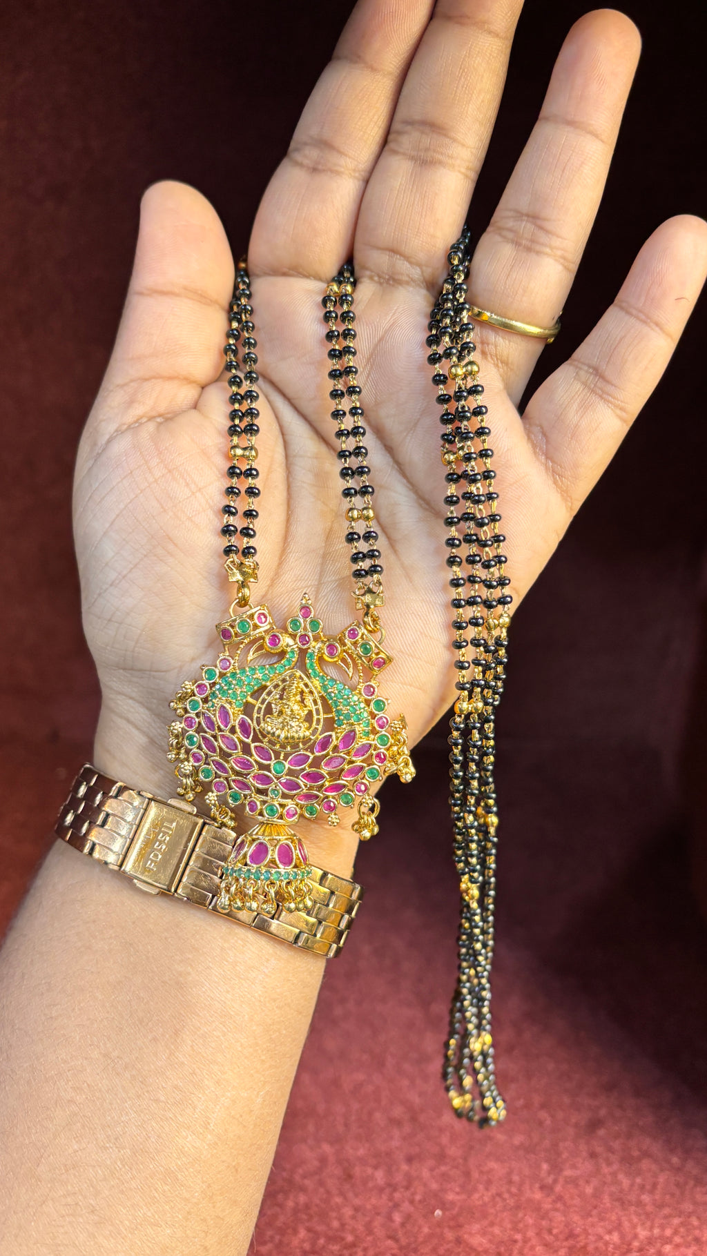 2 Line Long Black Beads SRJLBB04