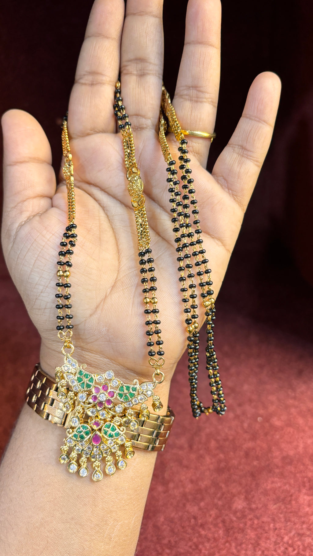 2 Line White Stone Long  Black Beads SRJLBB06