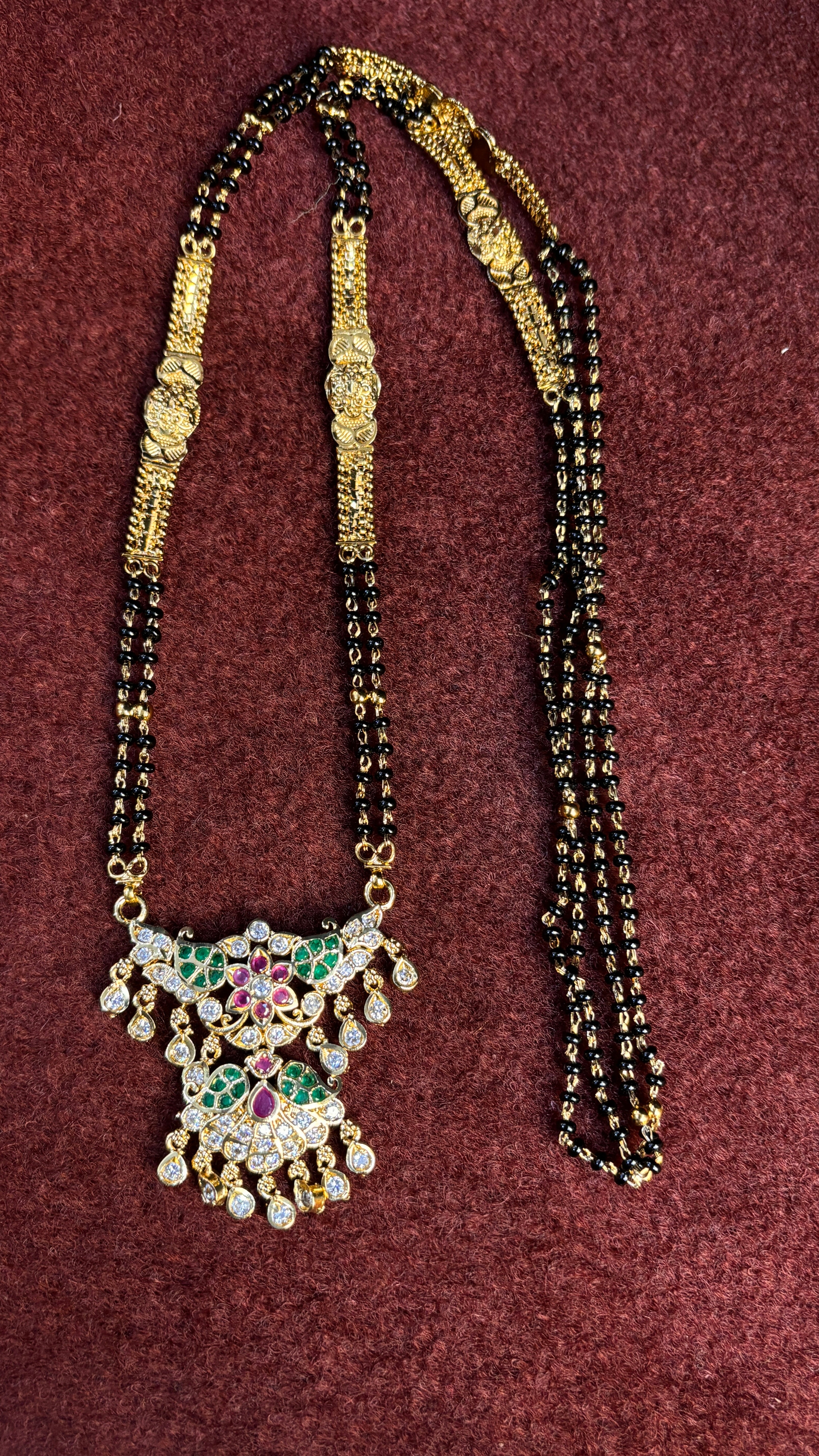 2 Line White Stone Long  Black Beads SRJLBB06