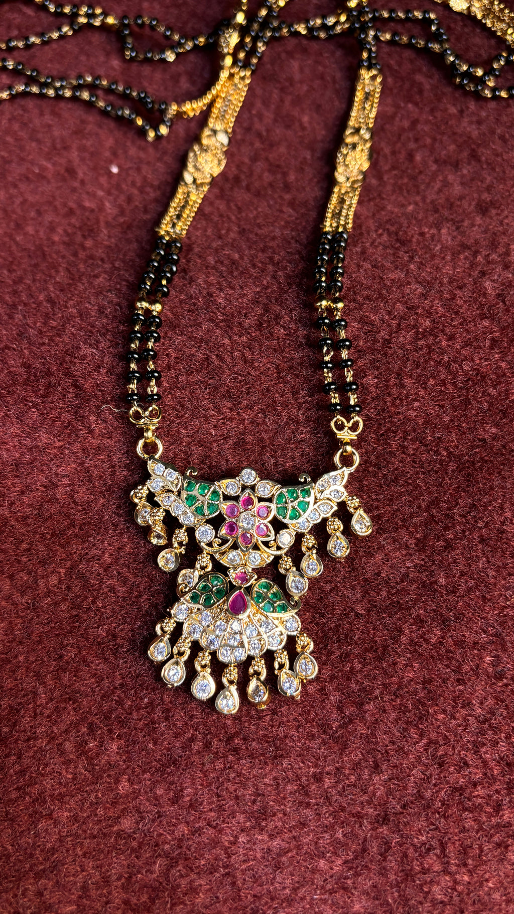 2 Line White Stone Long  Black Beads SRJLBB06