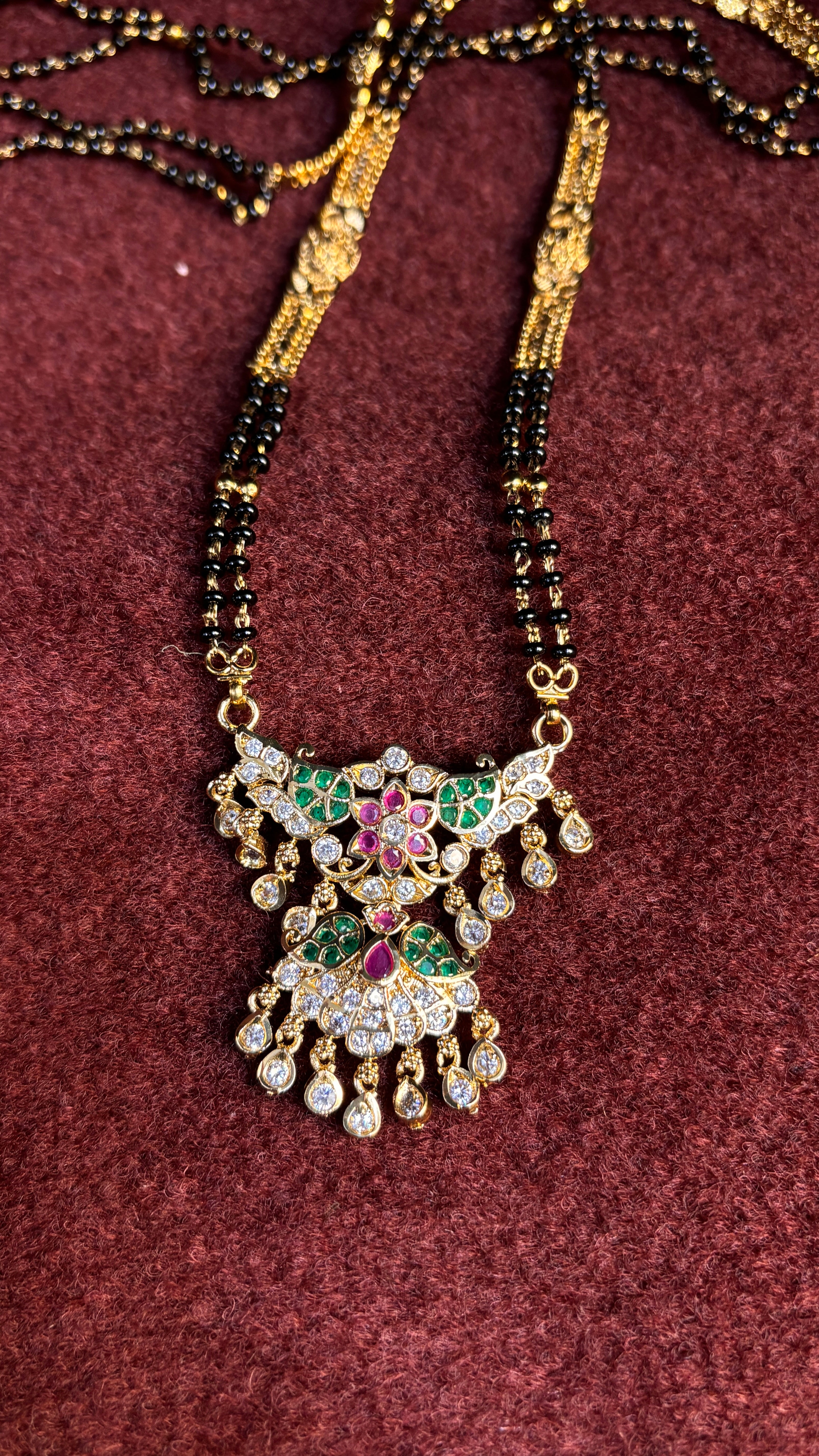 2 Line White Stone Long  Black Beads SRJLBB06