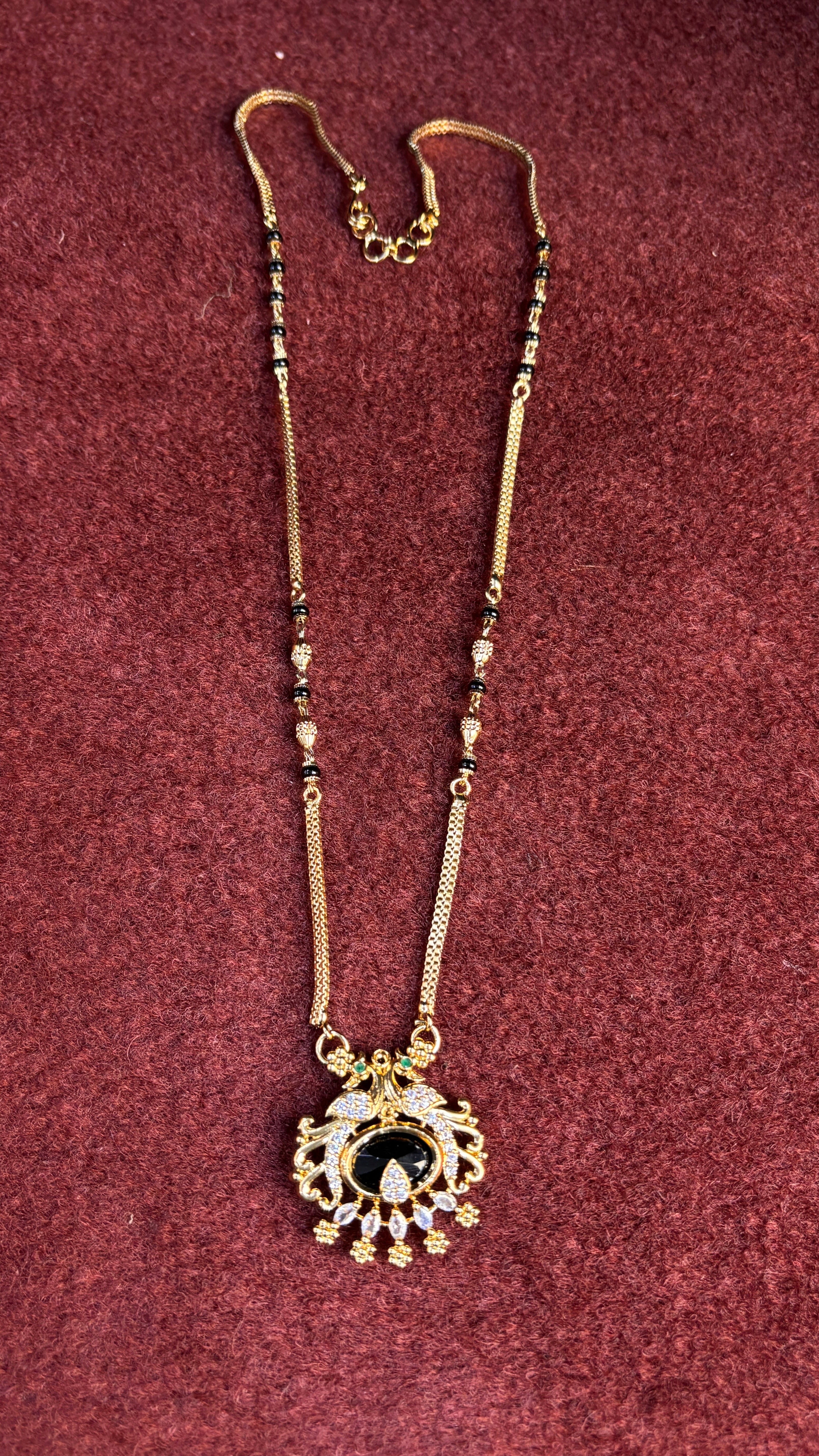 Gold Chain Single Line Black Beads SRJBB19